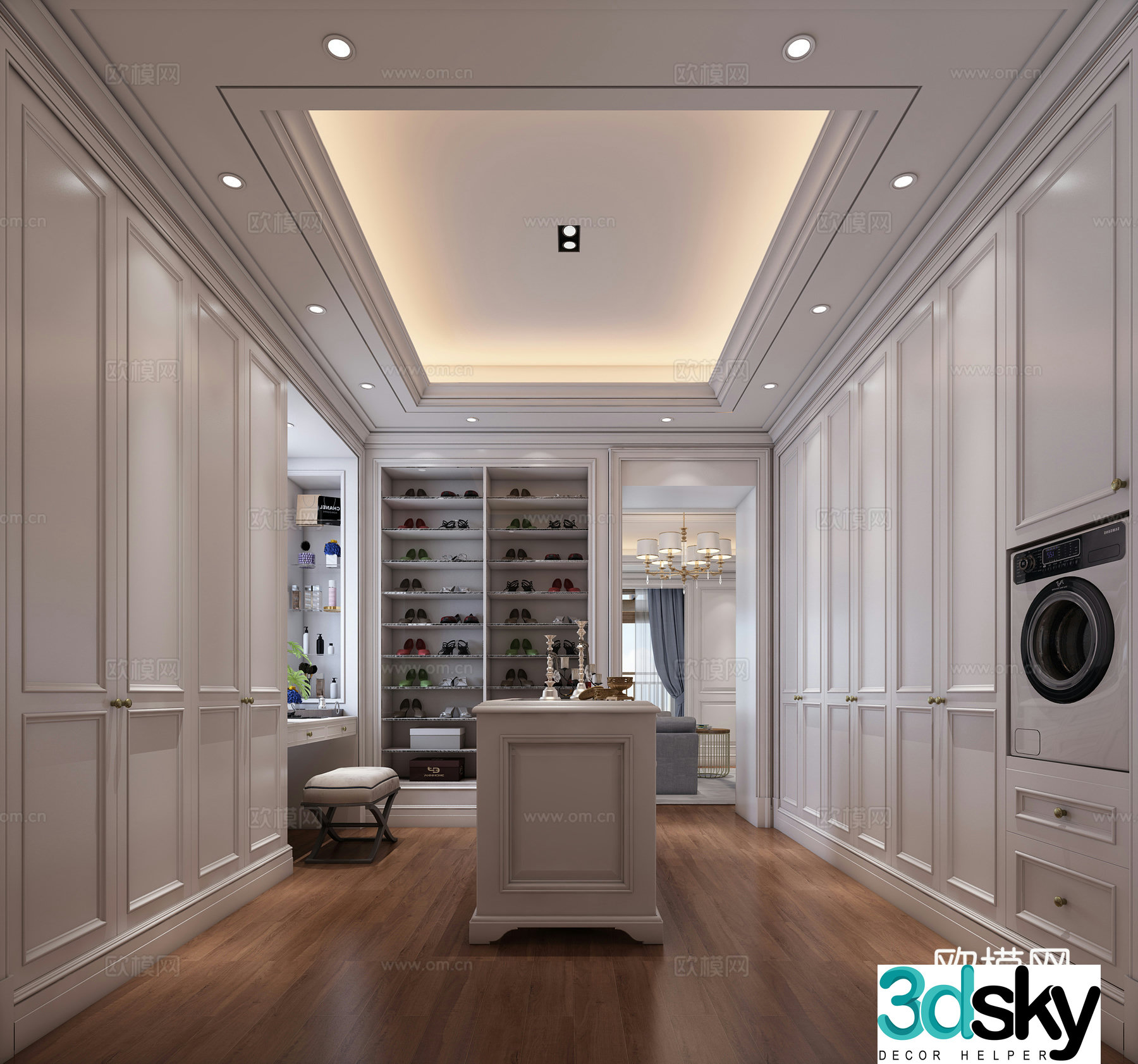 3D model of simplified European modern villa cloakroom