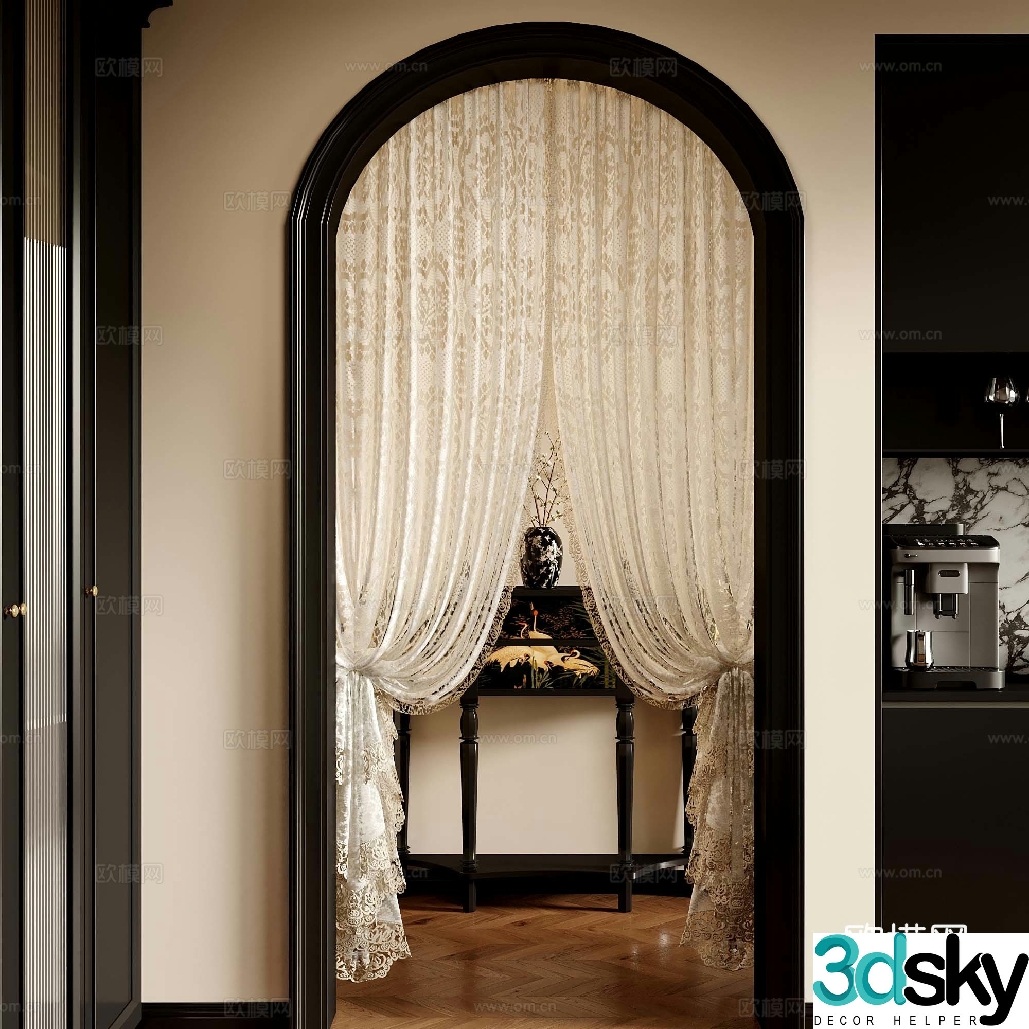 09 French curtains wardrobe sideboard entrance cabinet end viewing platform 3D model