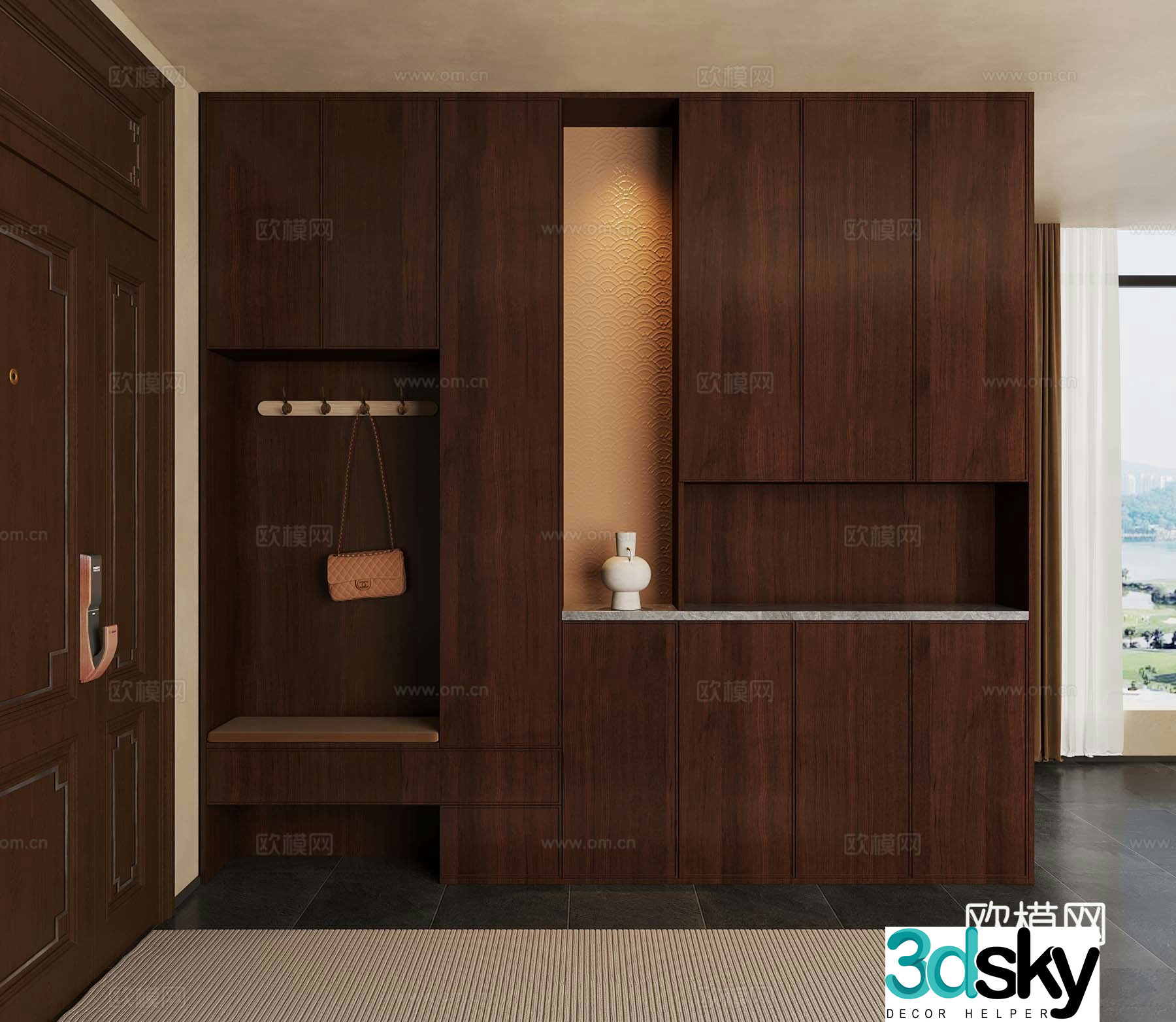11 shoe cabinet new Chinese style entrance shoe cabinet medieval style shoe cabinet 3D model