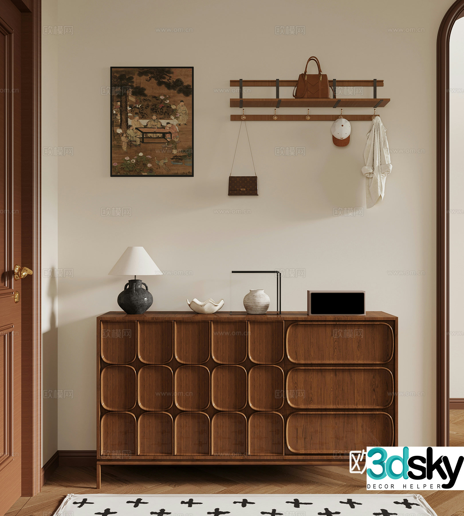 019 Middle-aged style entrance cabinet hanging painting hook 3D model