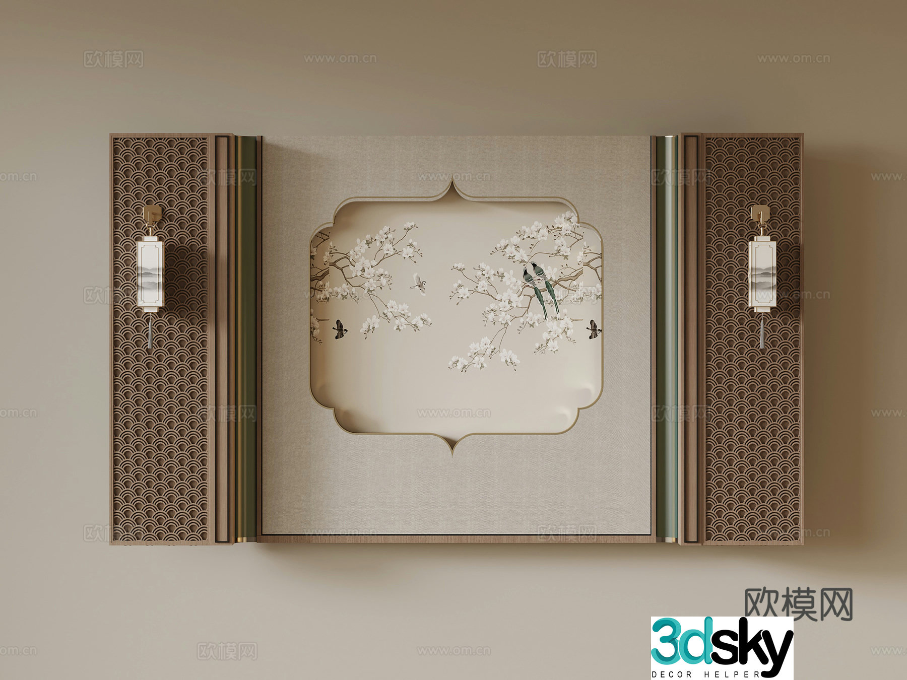 013 New Chinese style background wall 3D model