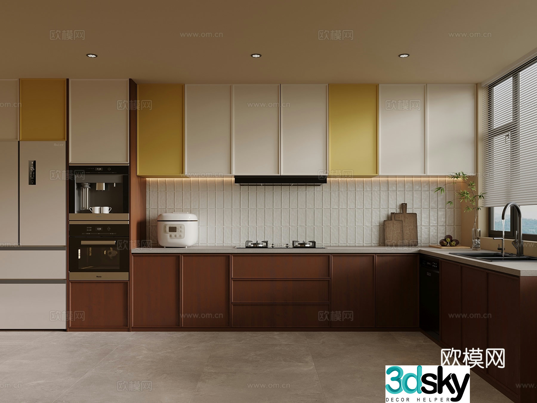 09 Middle-aged Kitchen Cabinet Refrigerator 3D Model