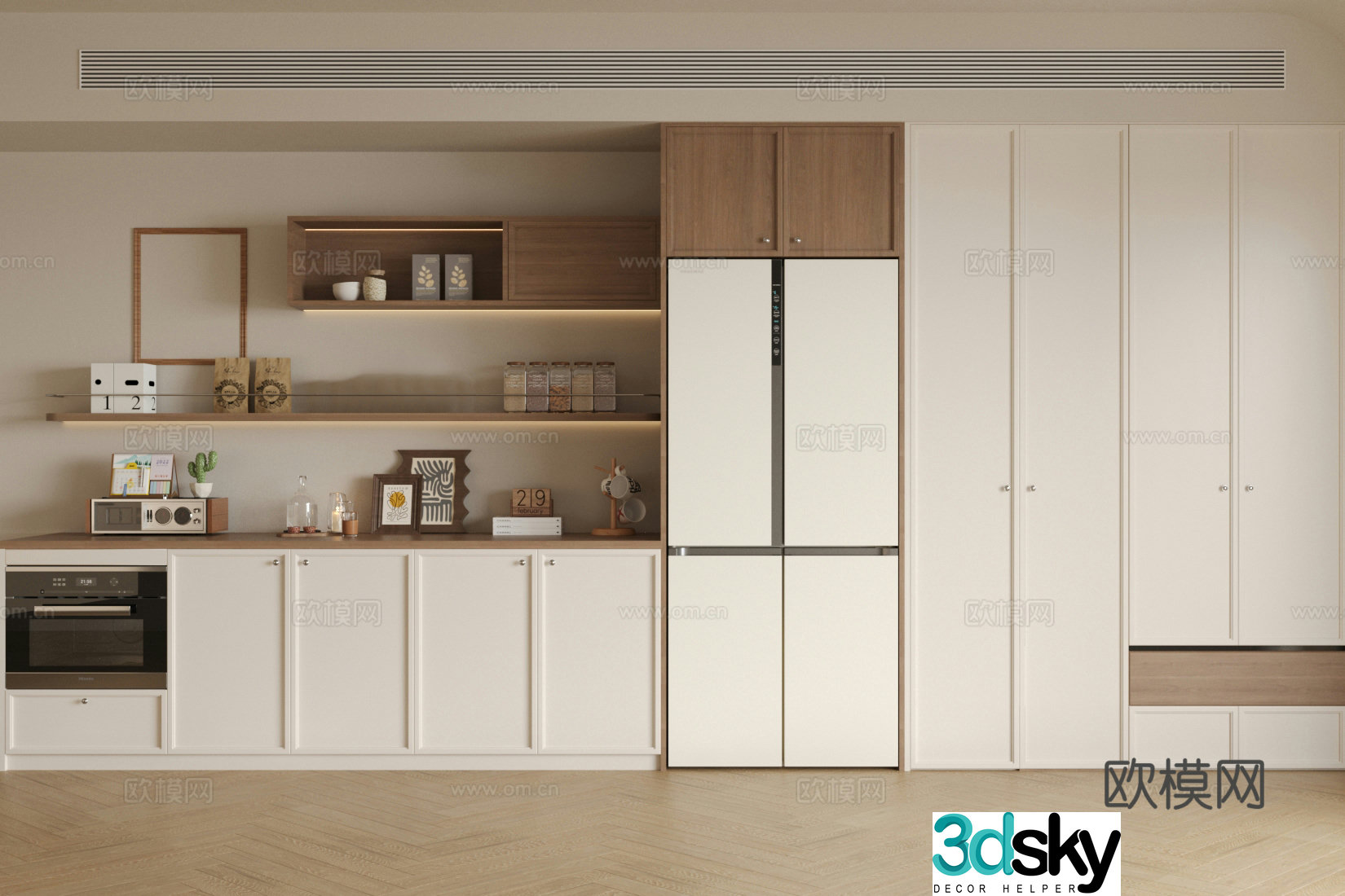 Middle-aged sideboard creamy sideboard tea cabinet sideboard meal preparation cabinet refrigerator sideboard 3D model