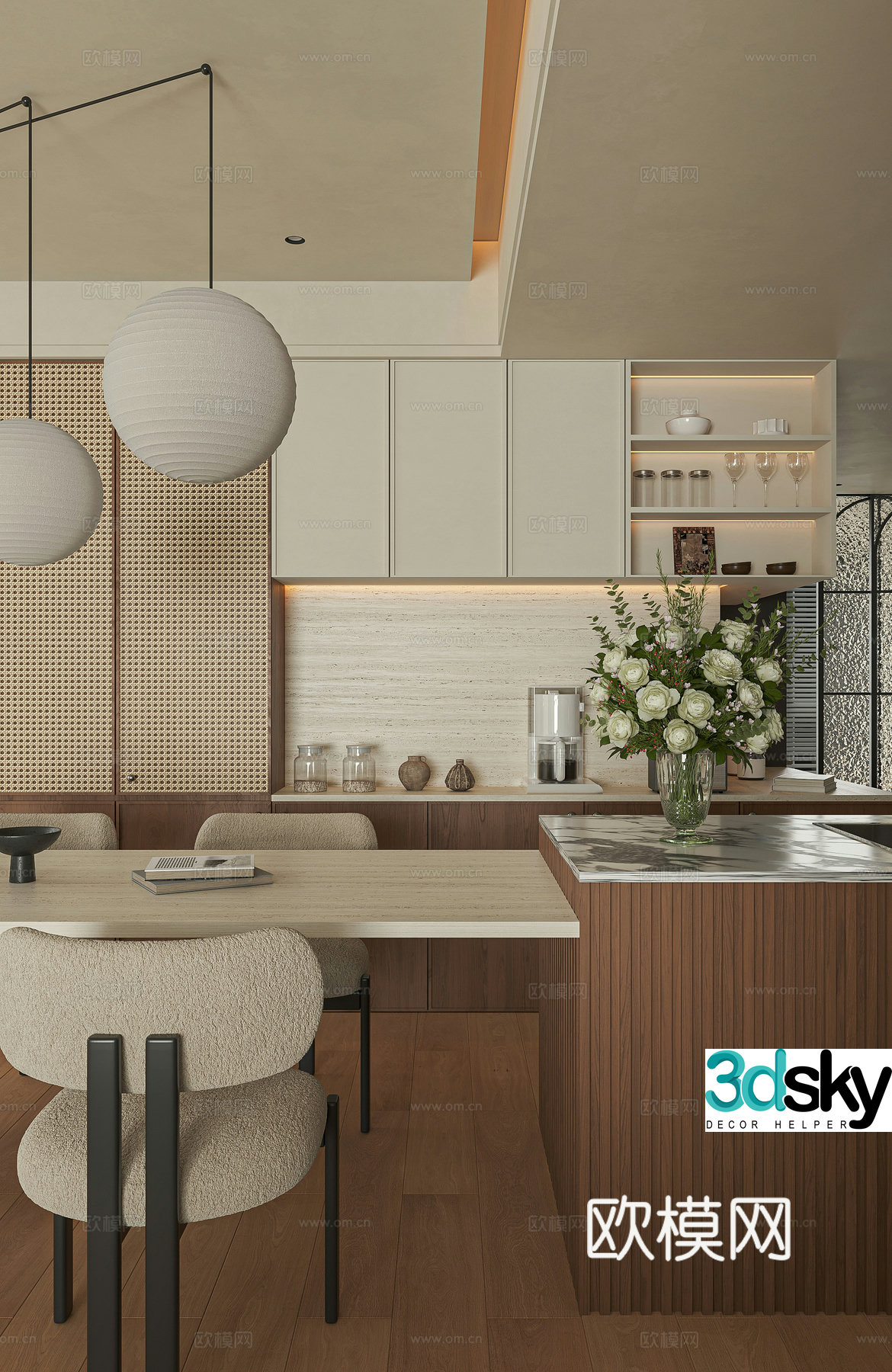 Modern Cream Island Restaurant Cream Medium Style Restaurant Island Restaurant Open Kitchen 3D Model