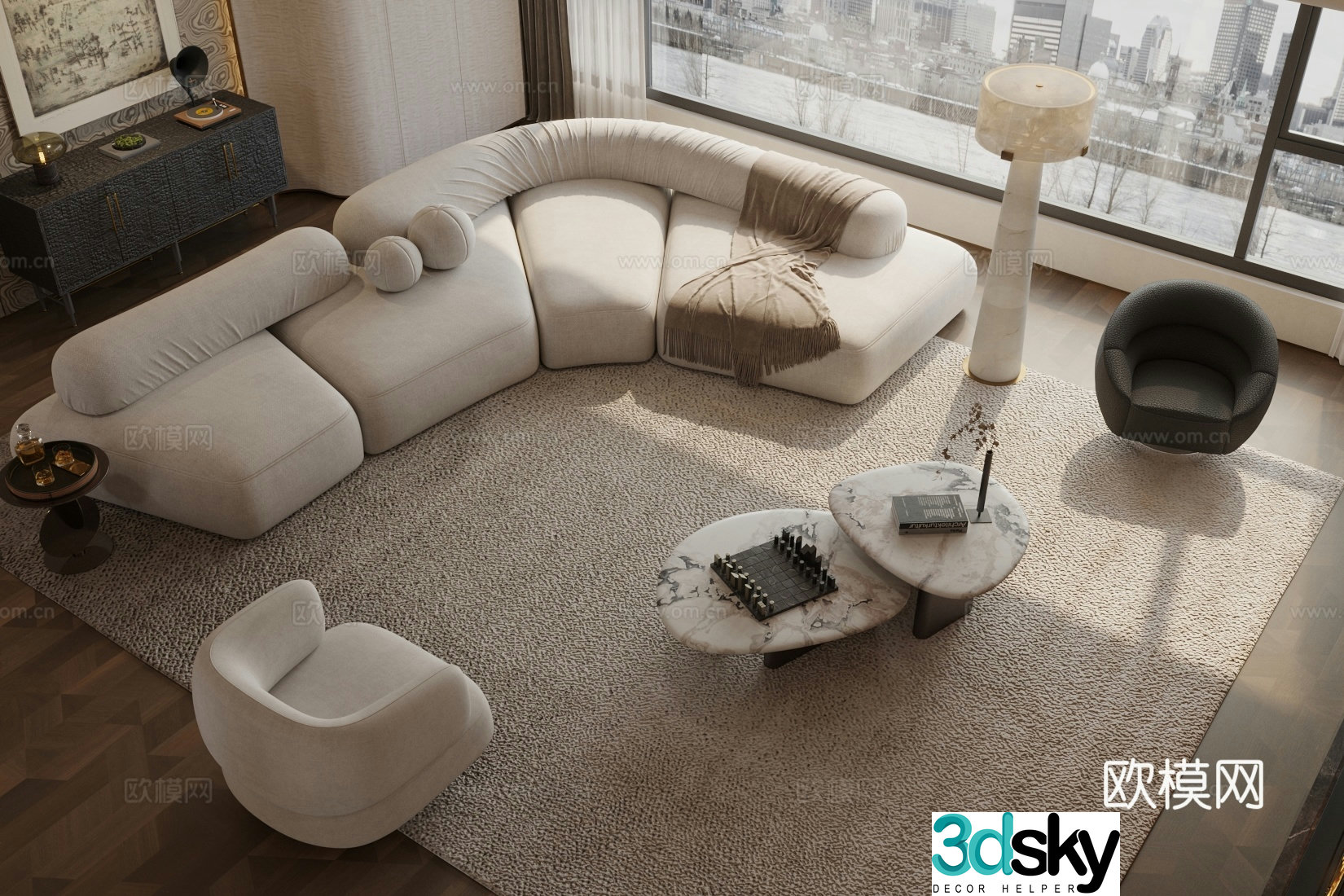 Modern sofa combination fabric sofa sofa coffee table combination fabric leisure chair marble coffee table 3D model