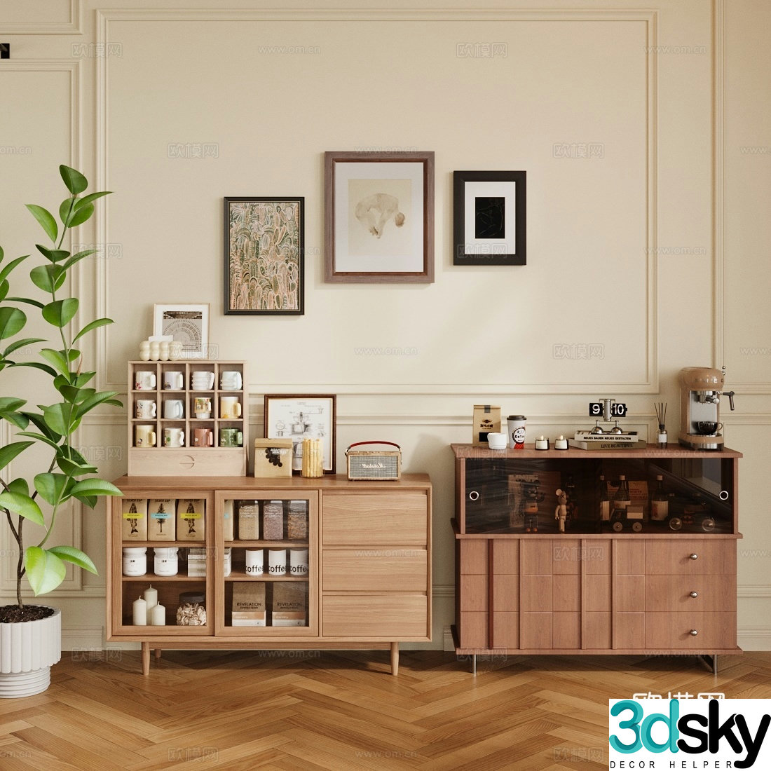 Medium vintage retro chest of drawers Retro style entrance cabinet Medium vintage sideboard Decorative cabinet ornament combination 3D model