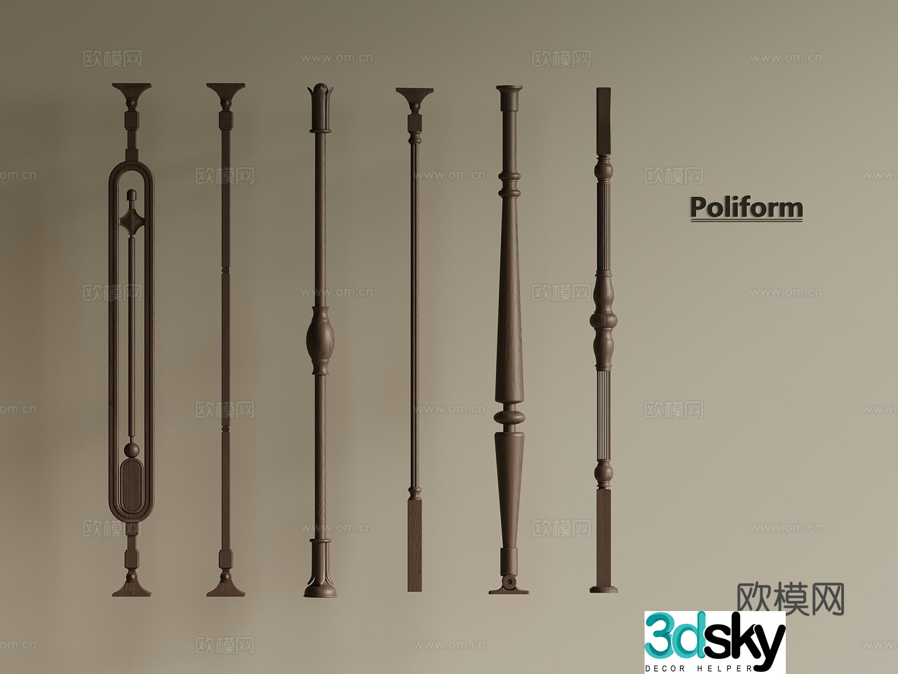 New Chinese style medieval handrail guardrail stair railing 3D model