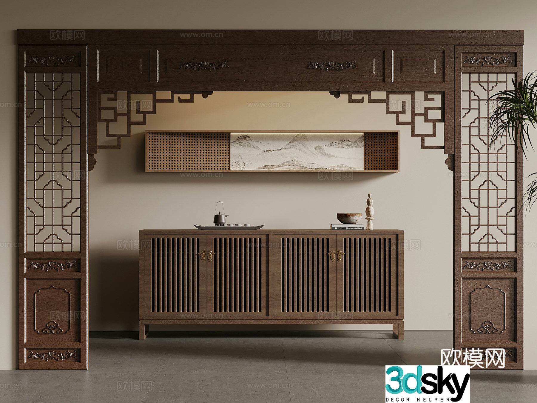 16 new Chinese tea cabinet door cover hanging painting 3D model