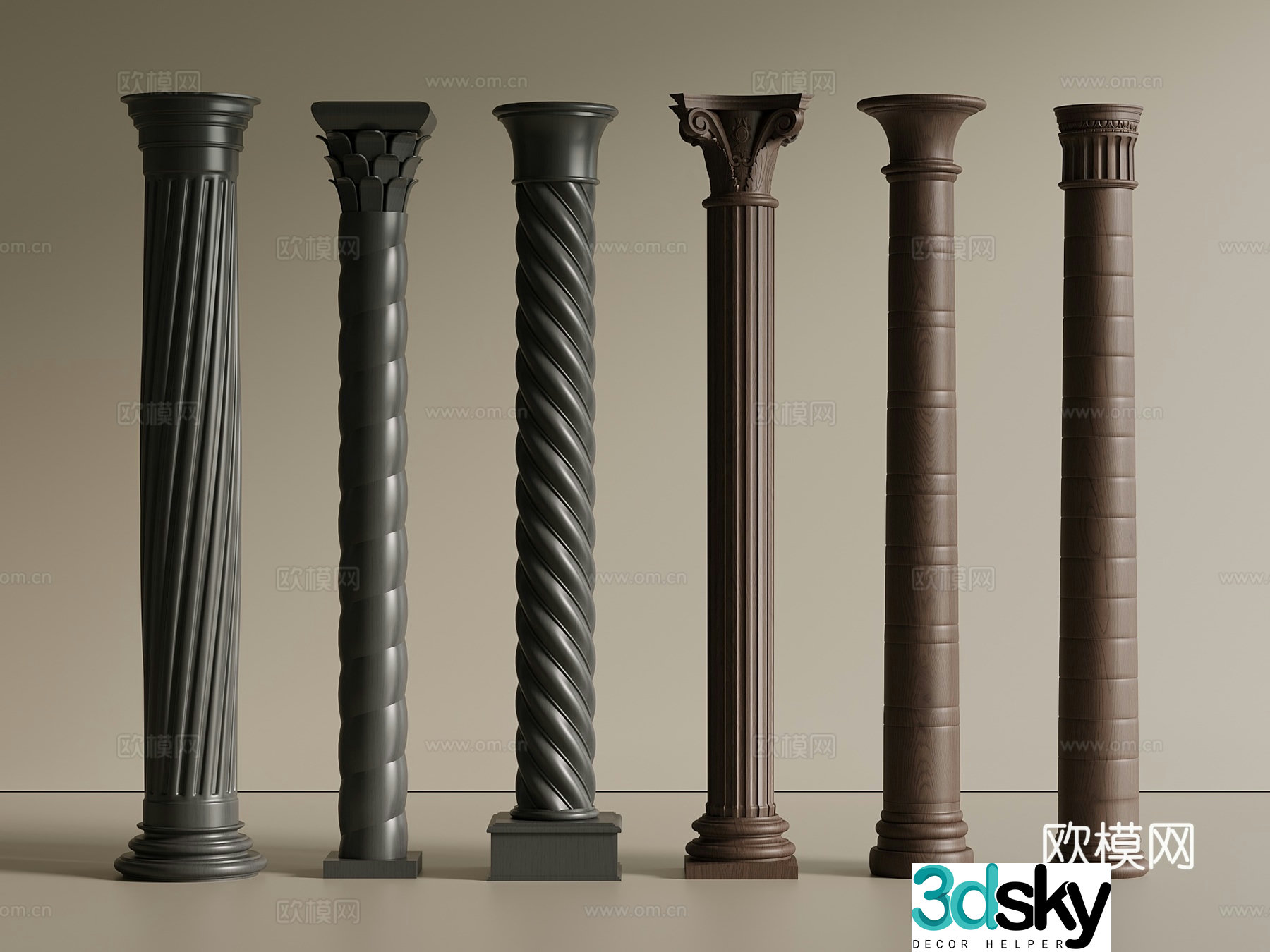 European French Column Roman Column Gypsum Column 3D Model