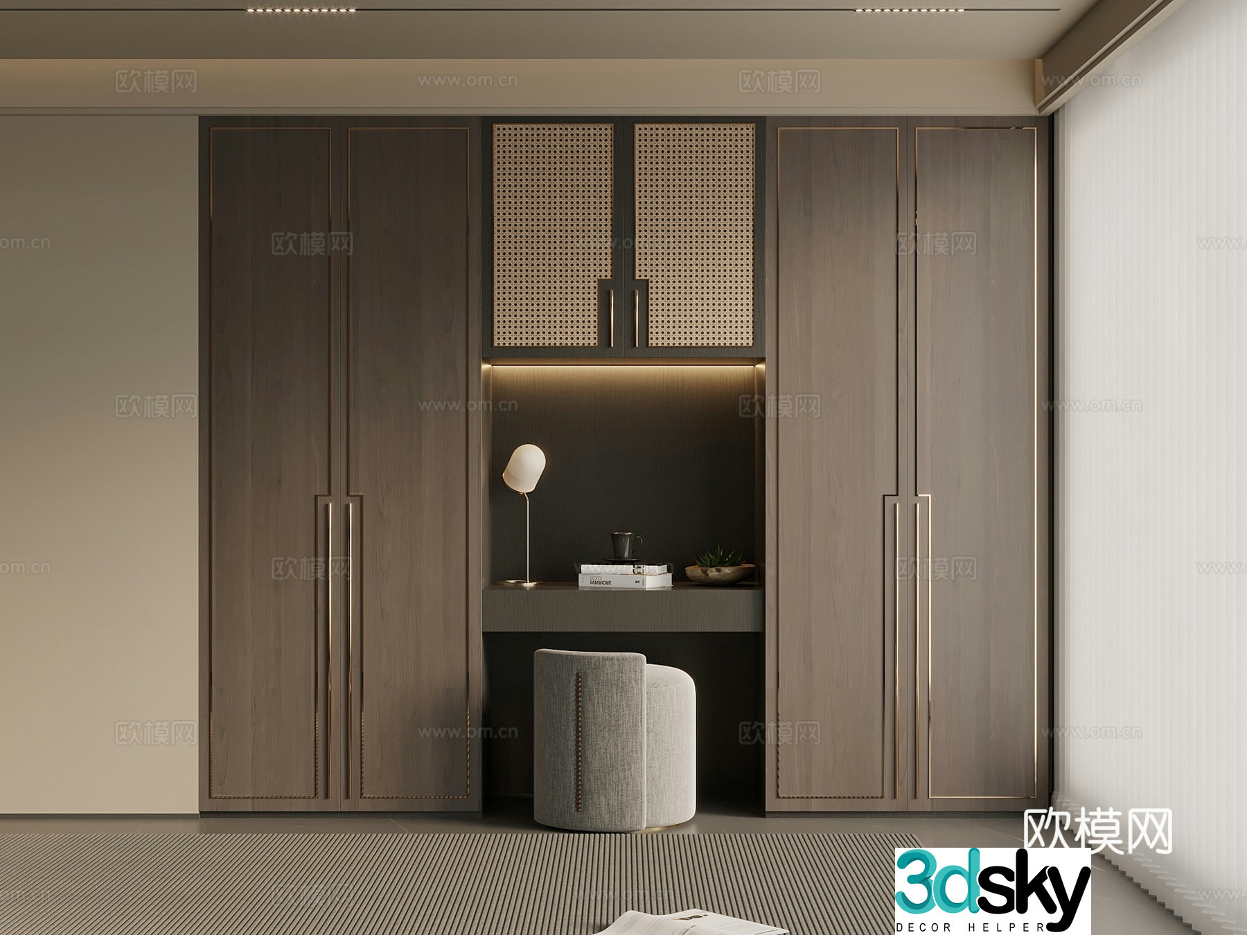 Middle Ages New Chinese Style Wardrobe Wardrobe Dressing Table Master Bedroom Wardrobe 3D Model