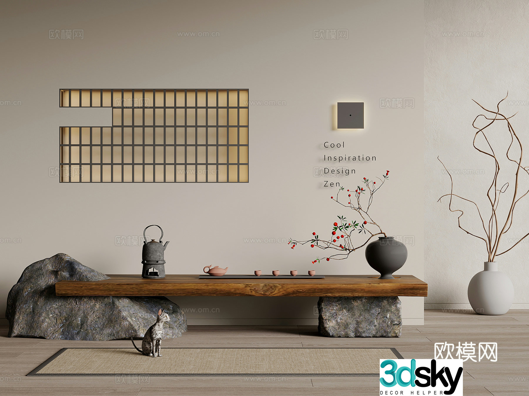 23 benches wasabi wind-haired stone bench 3d model