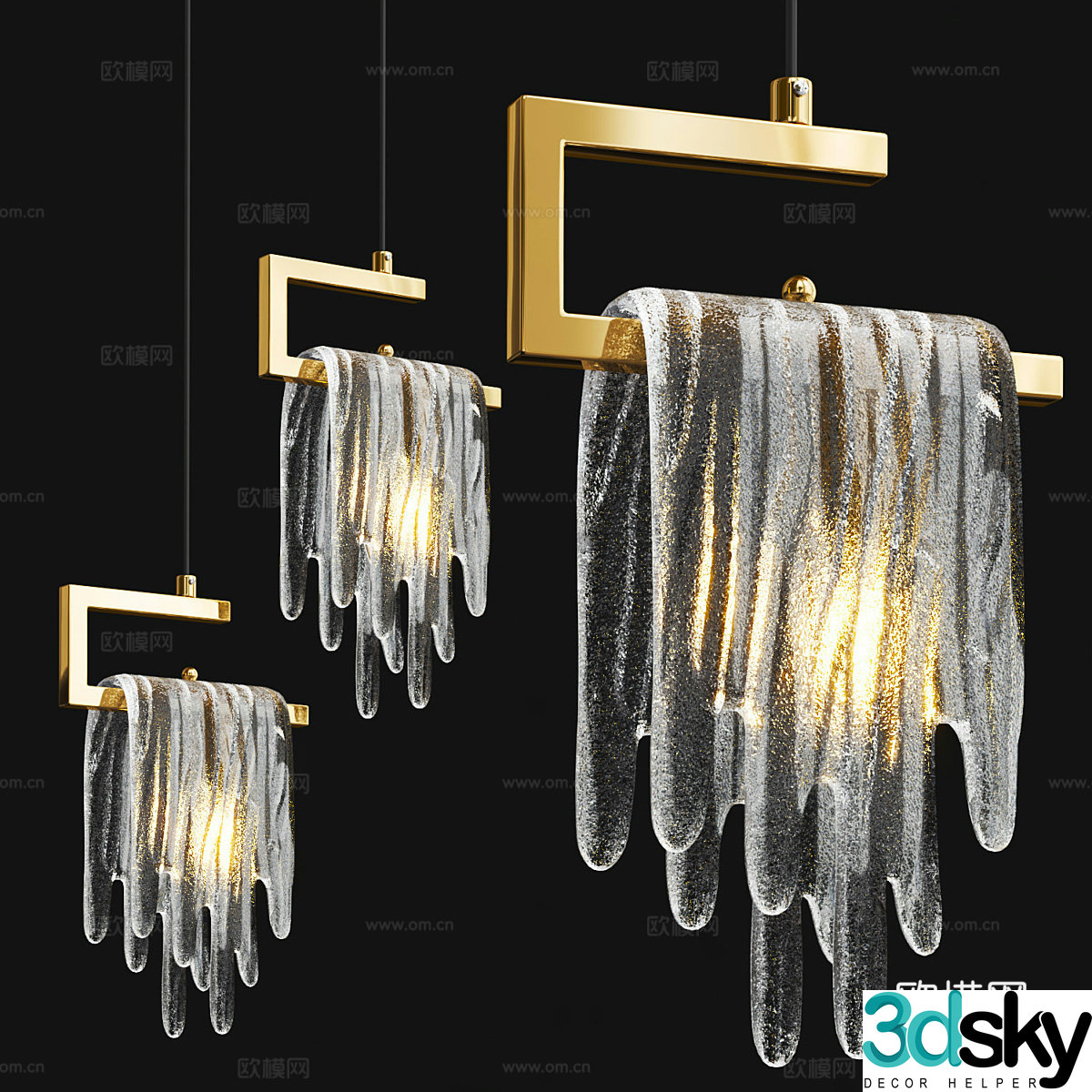 Modern light luxury metallic glass decorative chandelier 3d model