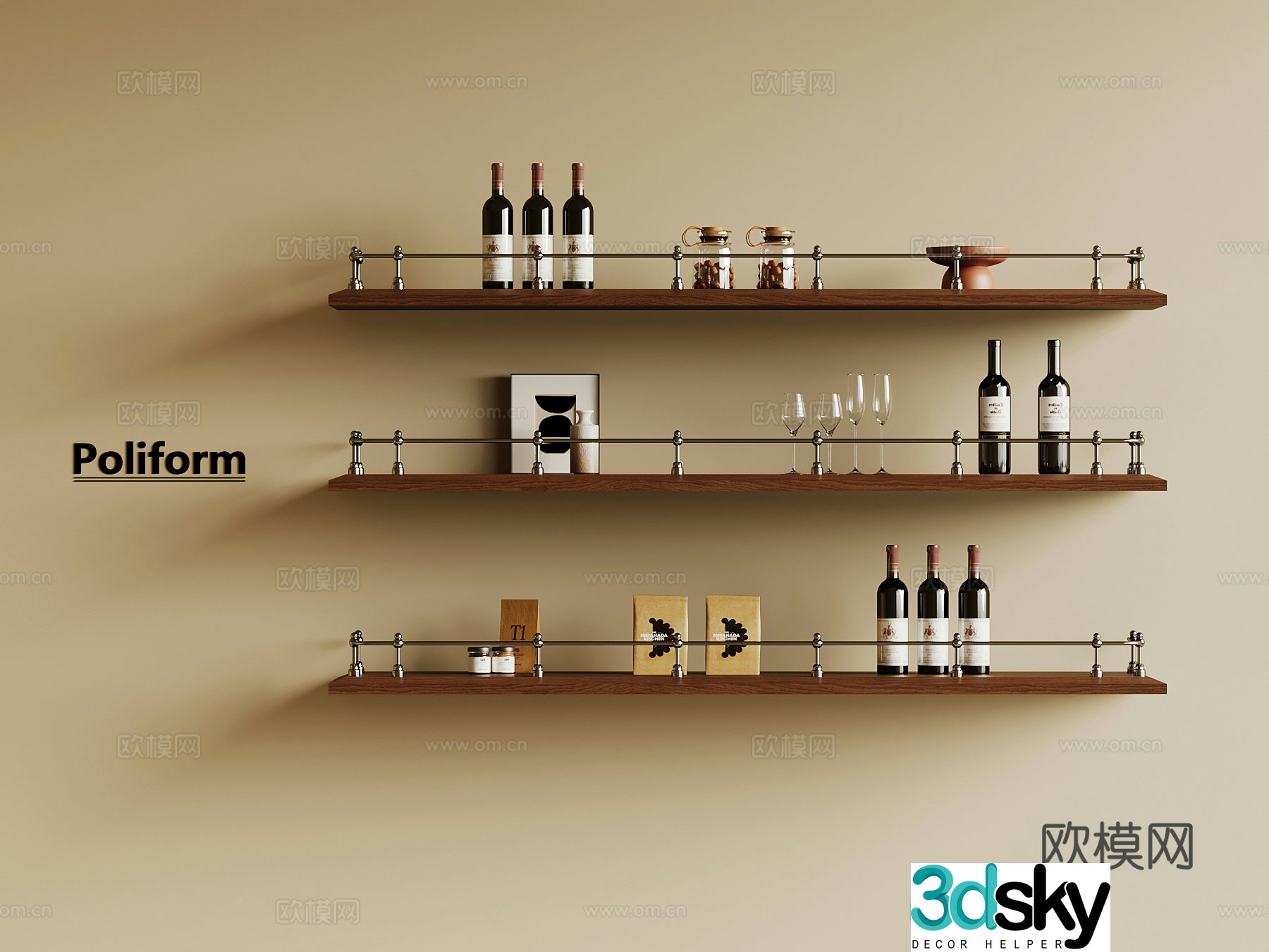 03 wine rack French retro wine rack 3d model