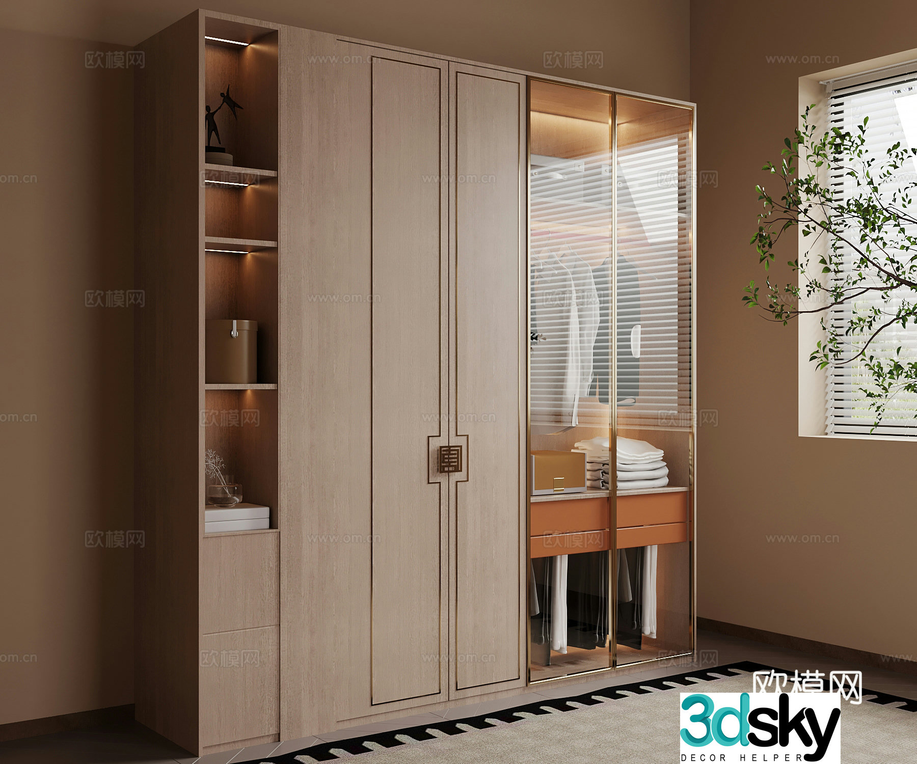 14 new Chinese style wardrobe solid wood wardrobe 3d model