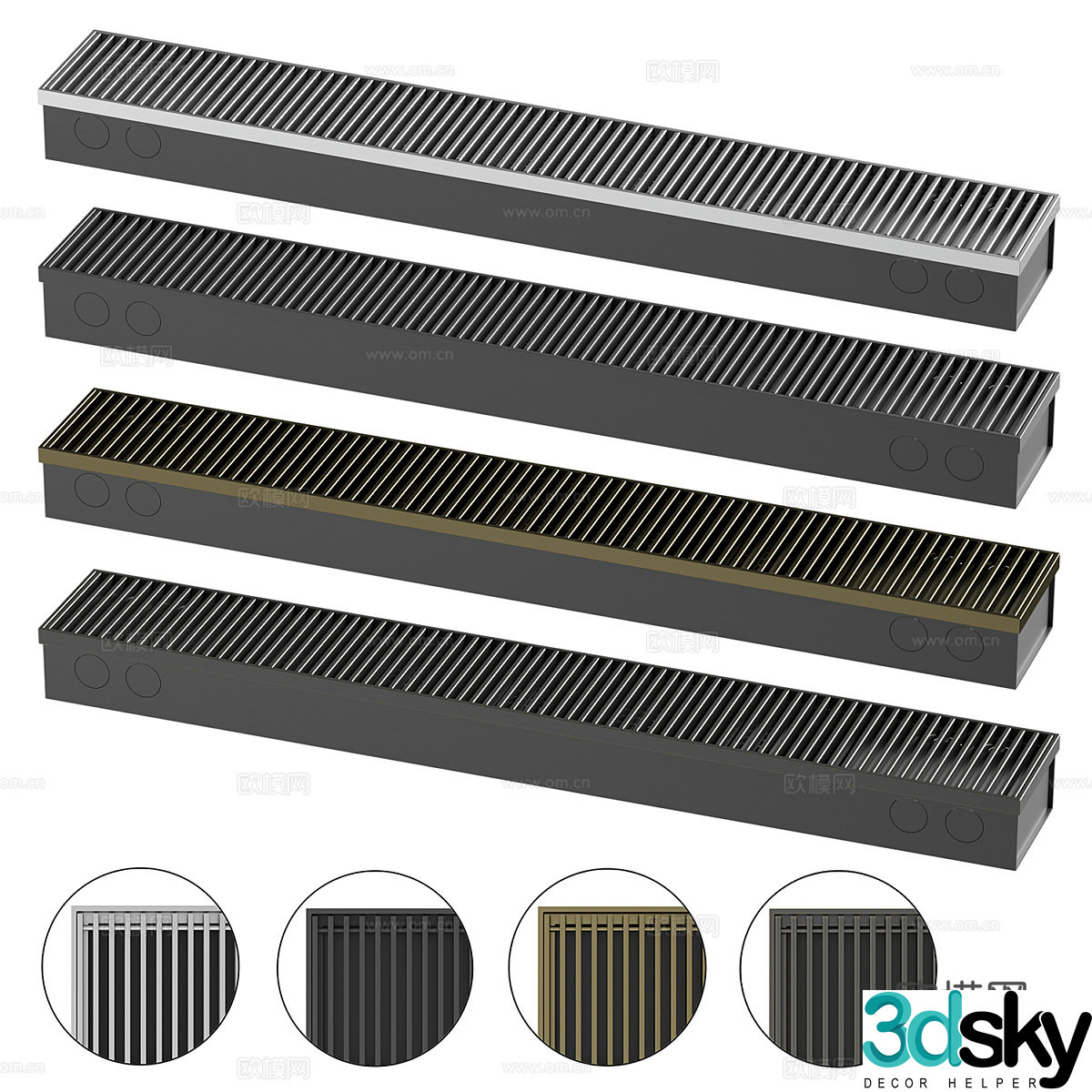Modern heat sink convection air outlet strip floor drain 3D model