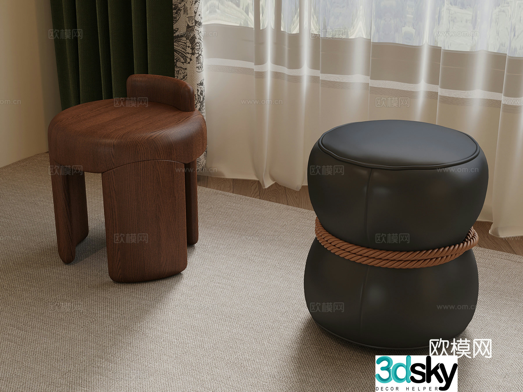 28 Middle-aged style stool round stool 3d model