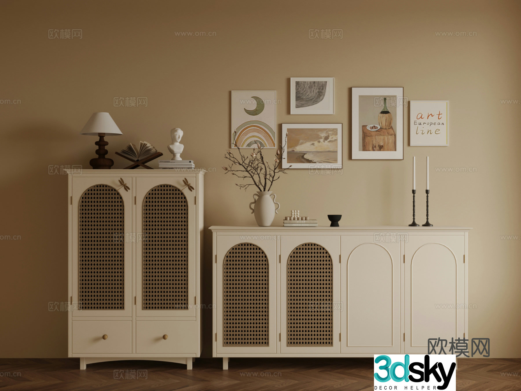 18 French cream style shoe cabinet 3d model