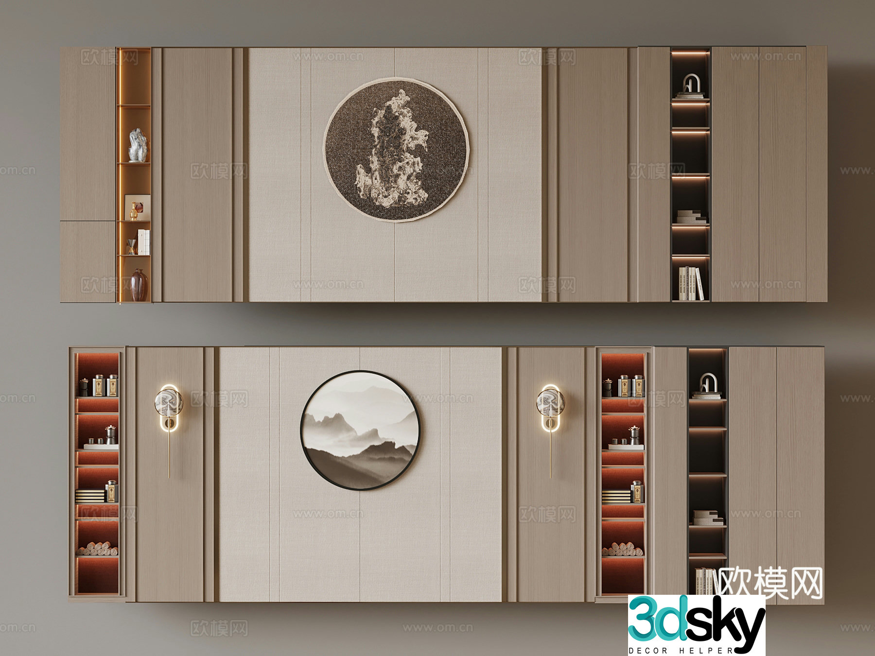 01 New Chinese style background wall 3D model
