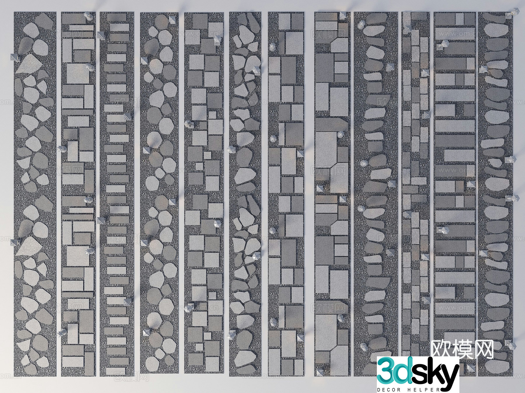 Modern old stone slab Chinese style slab stone road slab trail gravel stone landscaping garden road garden 3D model