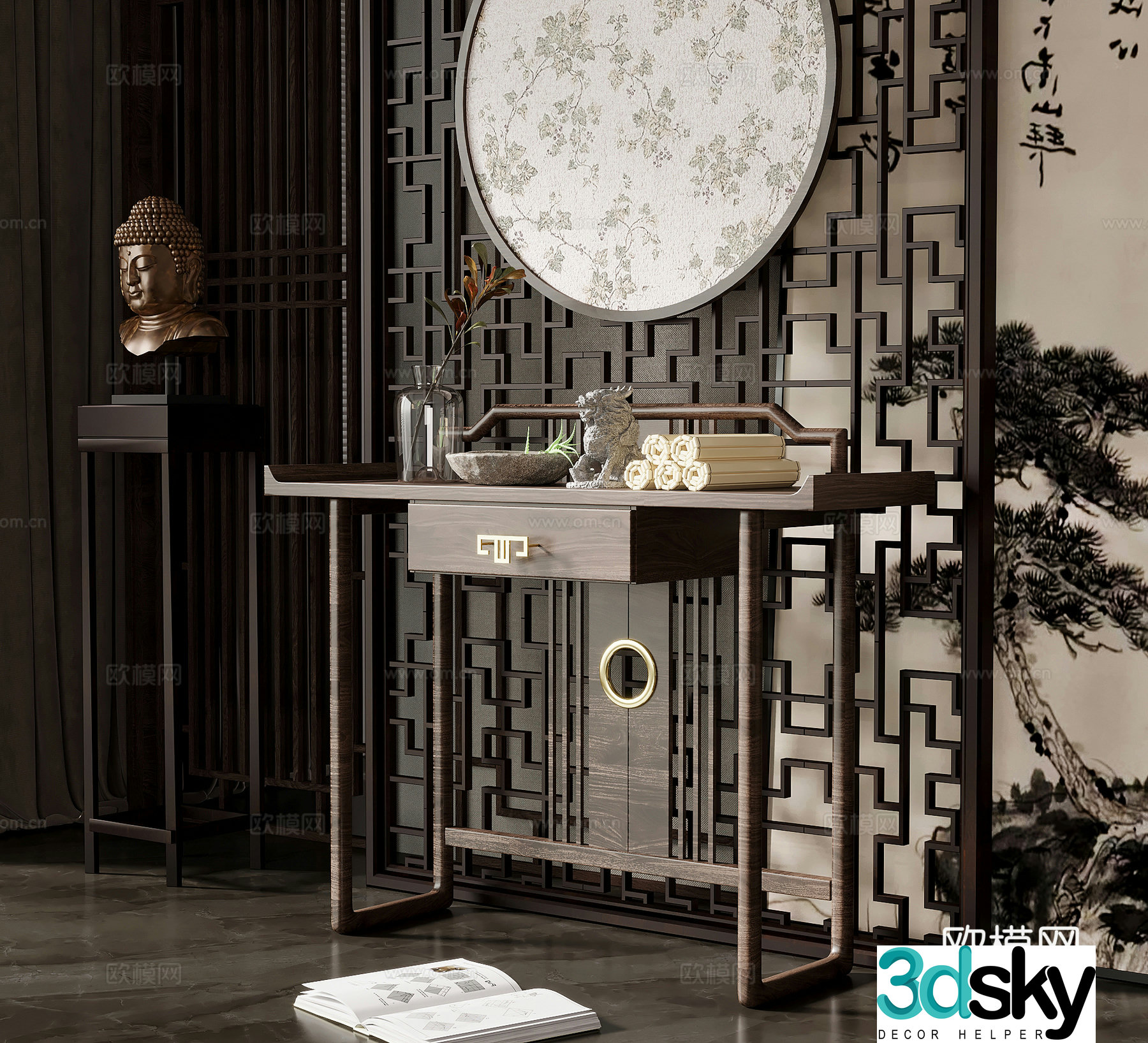 13 end view cabinet new Chinese style entrance cabinet end view cabinet 3D model