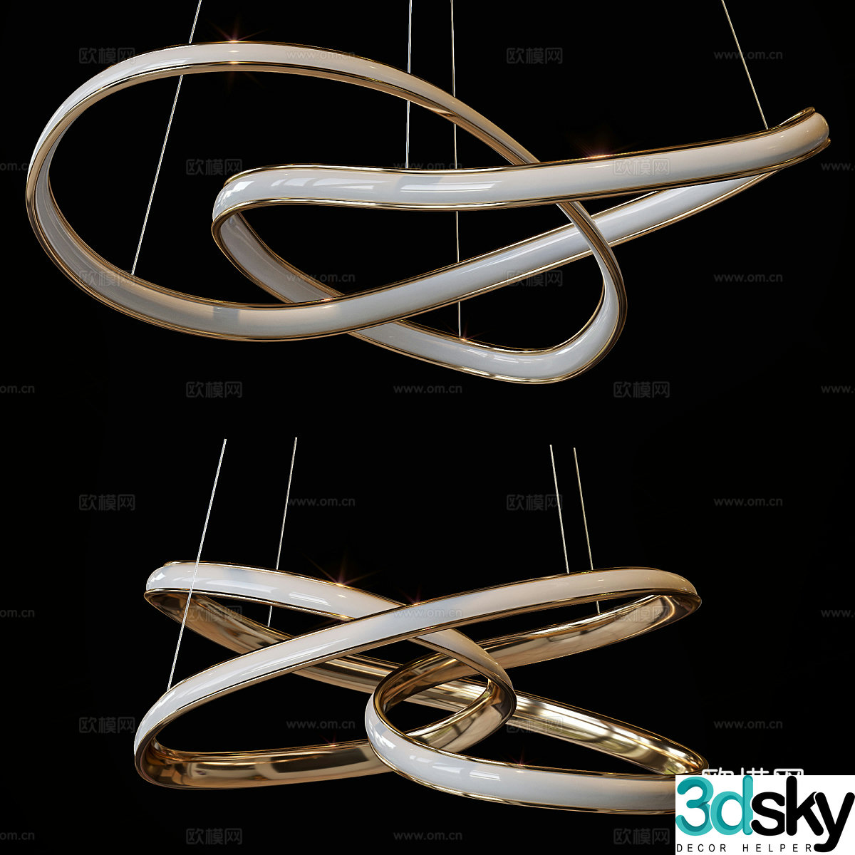 Modern light luxury linear decorative chandelier 3d model