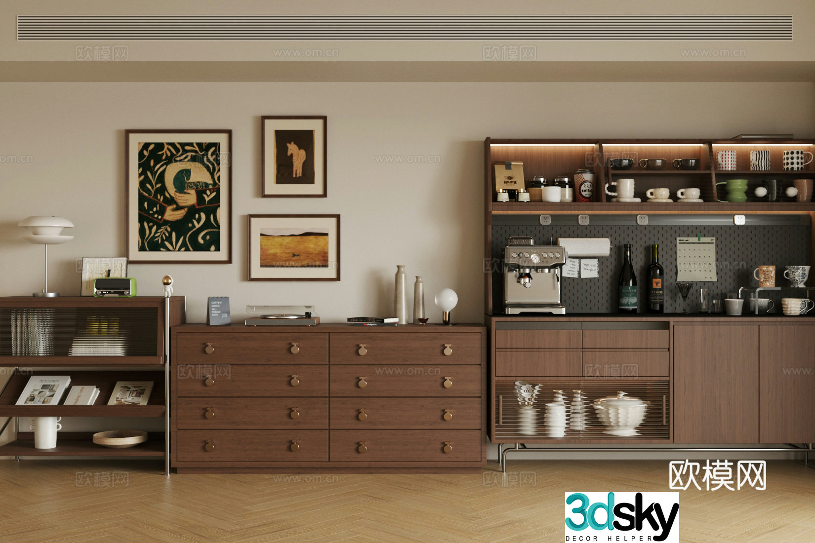 Retro style sideboard medieval style sideboard Wasabi style sideboard Glass sideboard Tea cabinet 3D model