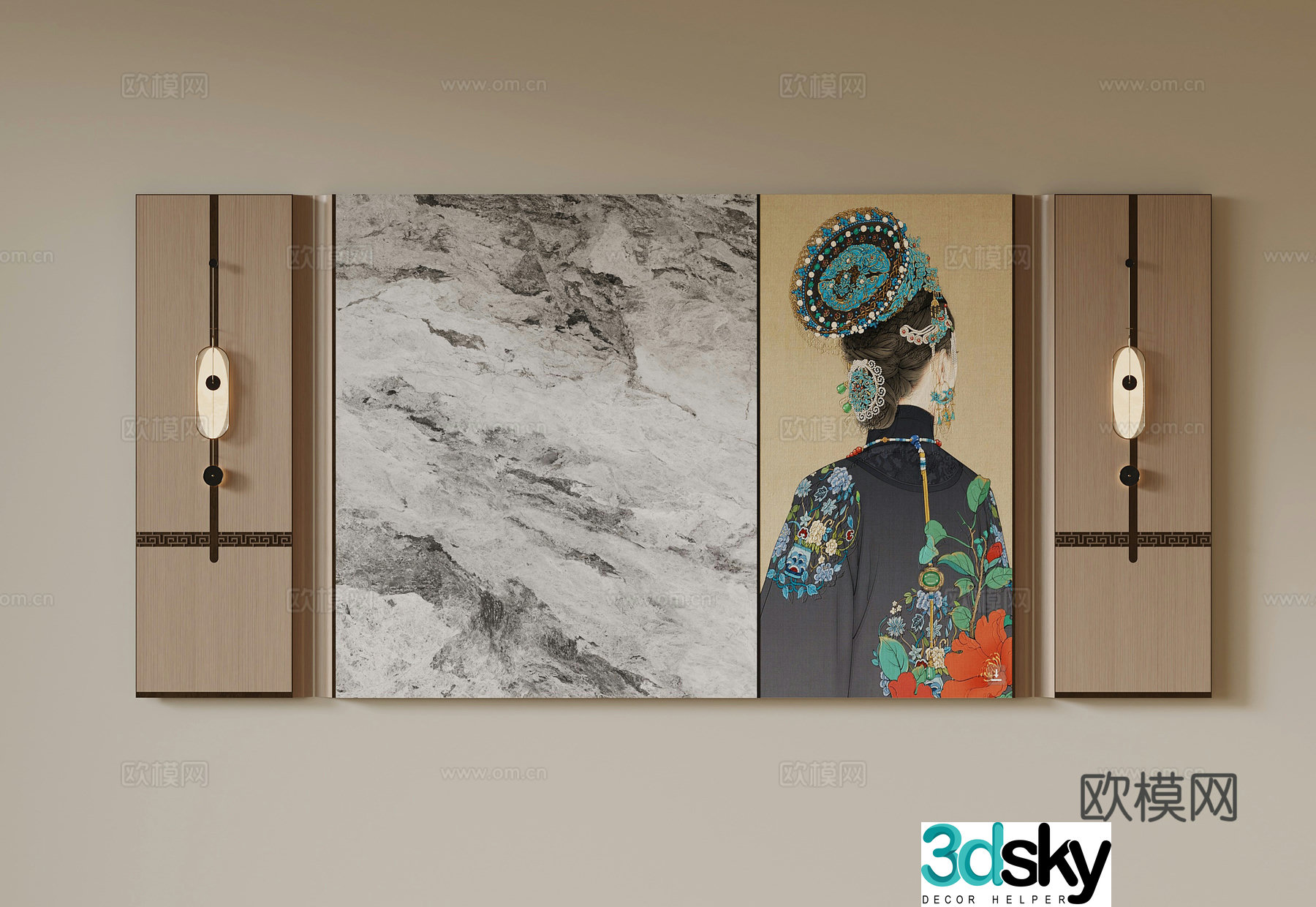 014 new Chinese style background wall 3d model