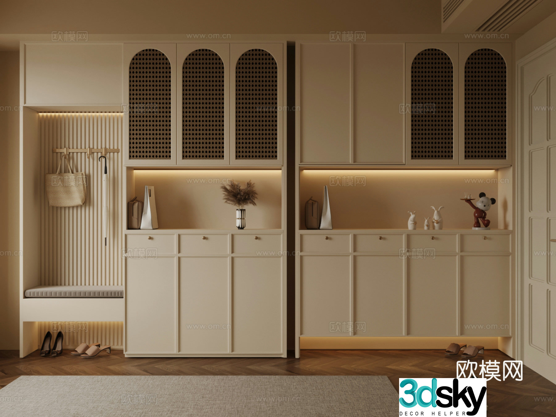 17 French cream style shoe cabinet 3d model