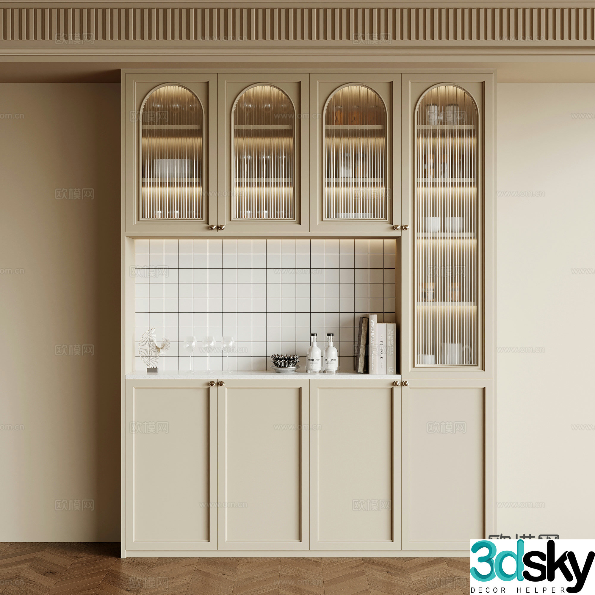 12 wine cabinet French creamy wine cabinet sideboard 3D model
