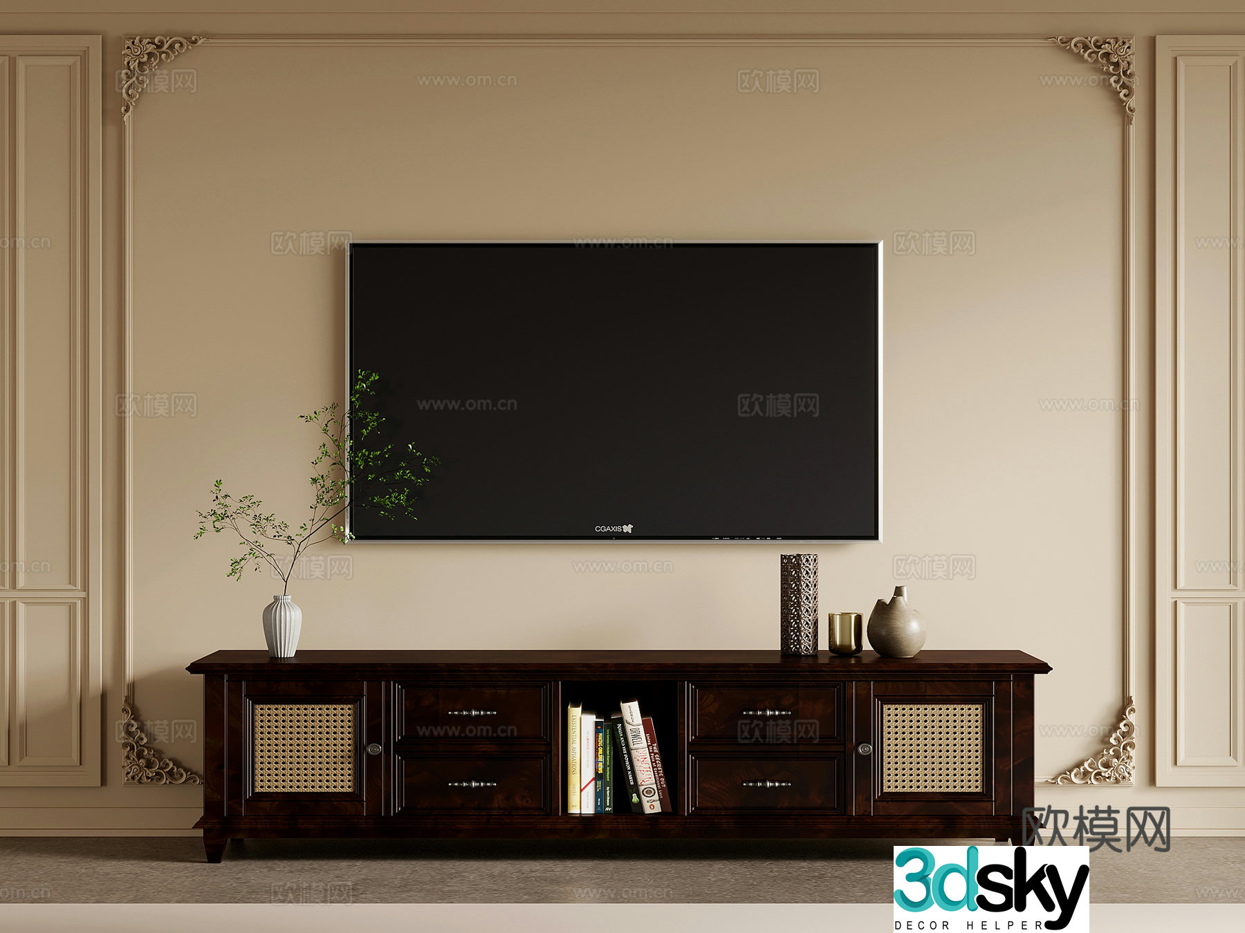 23 TV cabinet American TV cabinet retro TV cabinet 3d model