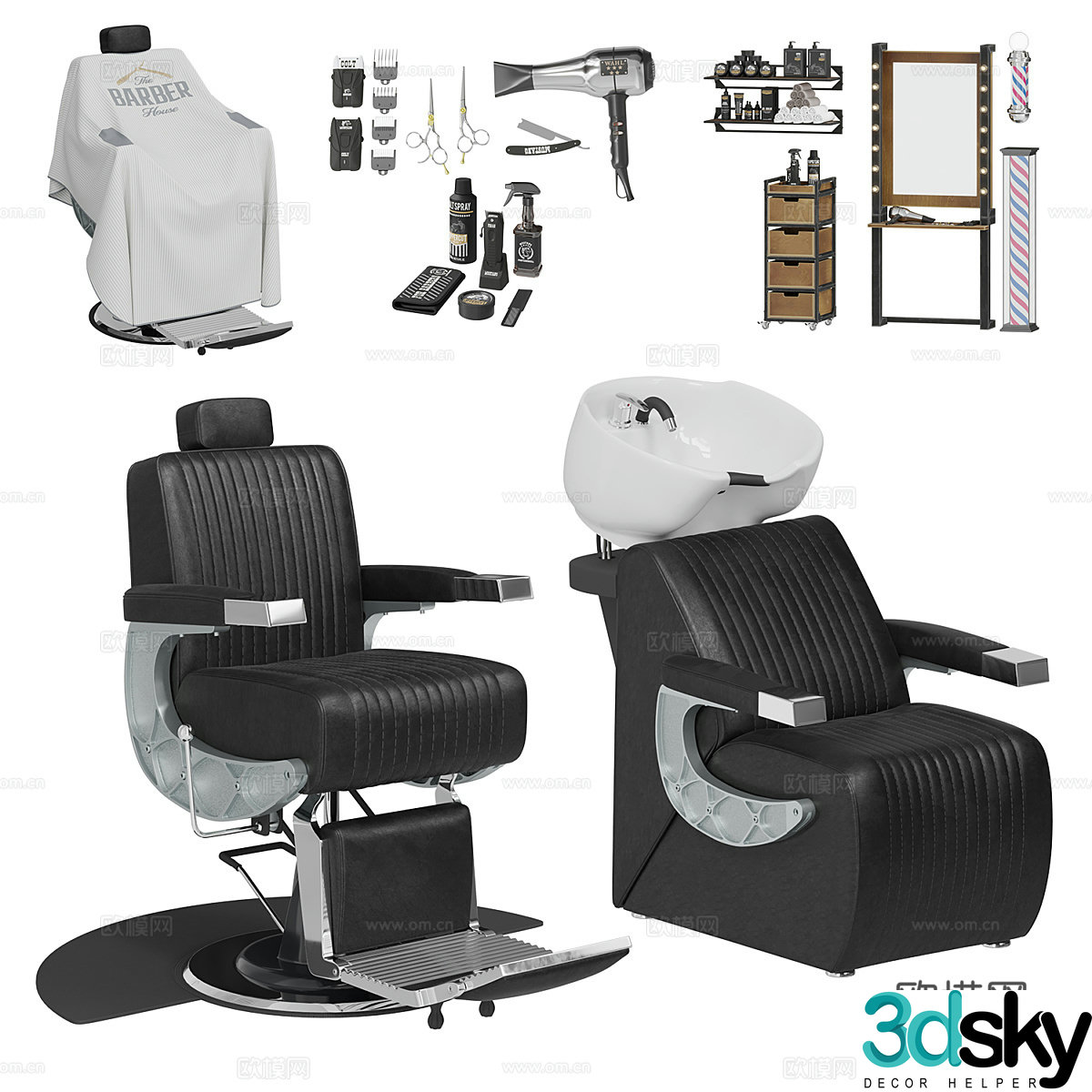 Modern hairdressing equipment set 3d model