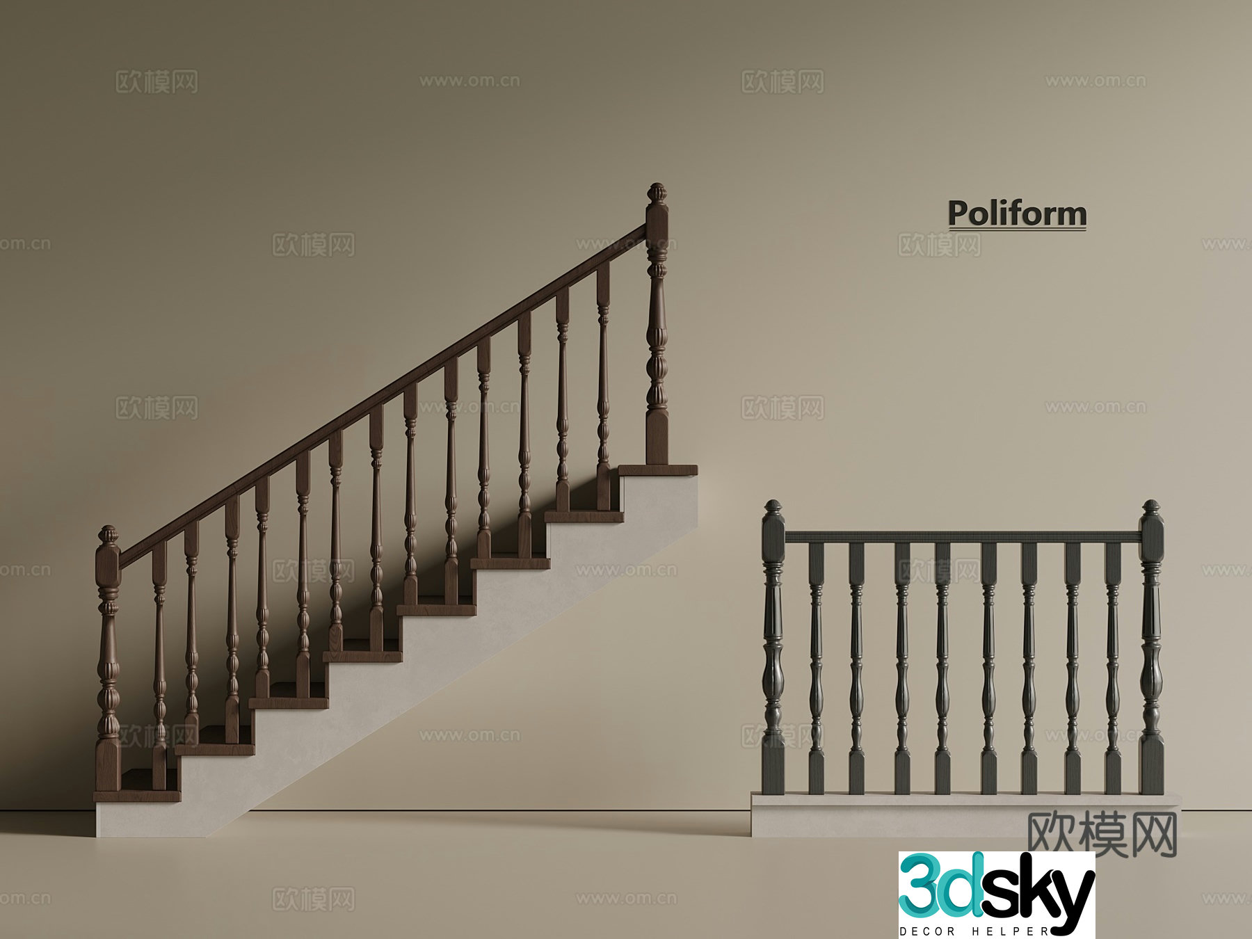 New Chinese style stair railing guardrail 3d model