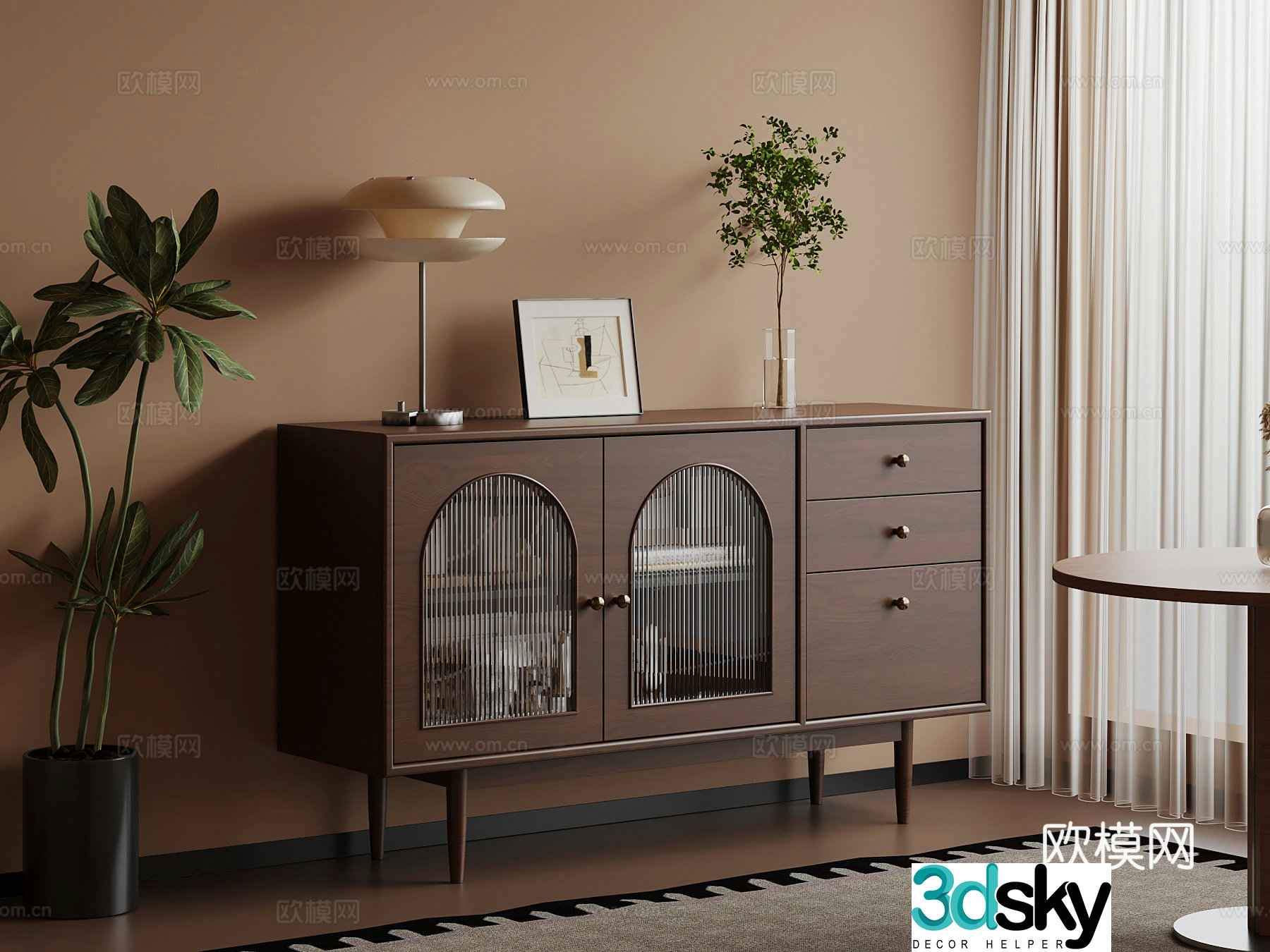21 Middle-aged style entrance cabinet desk lamp decorative painting 3D model