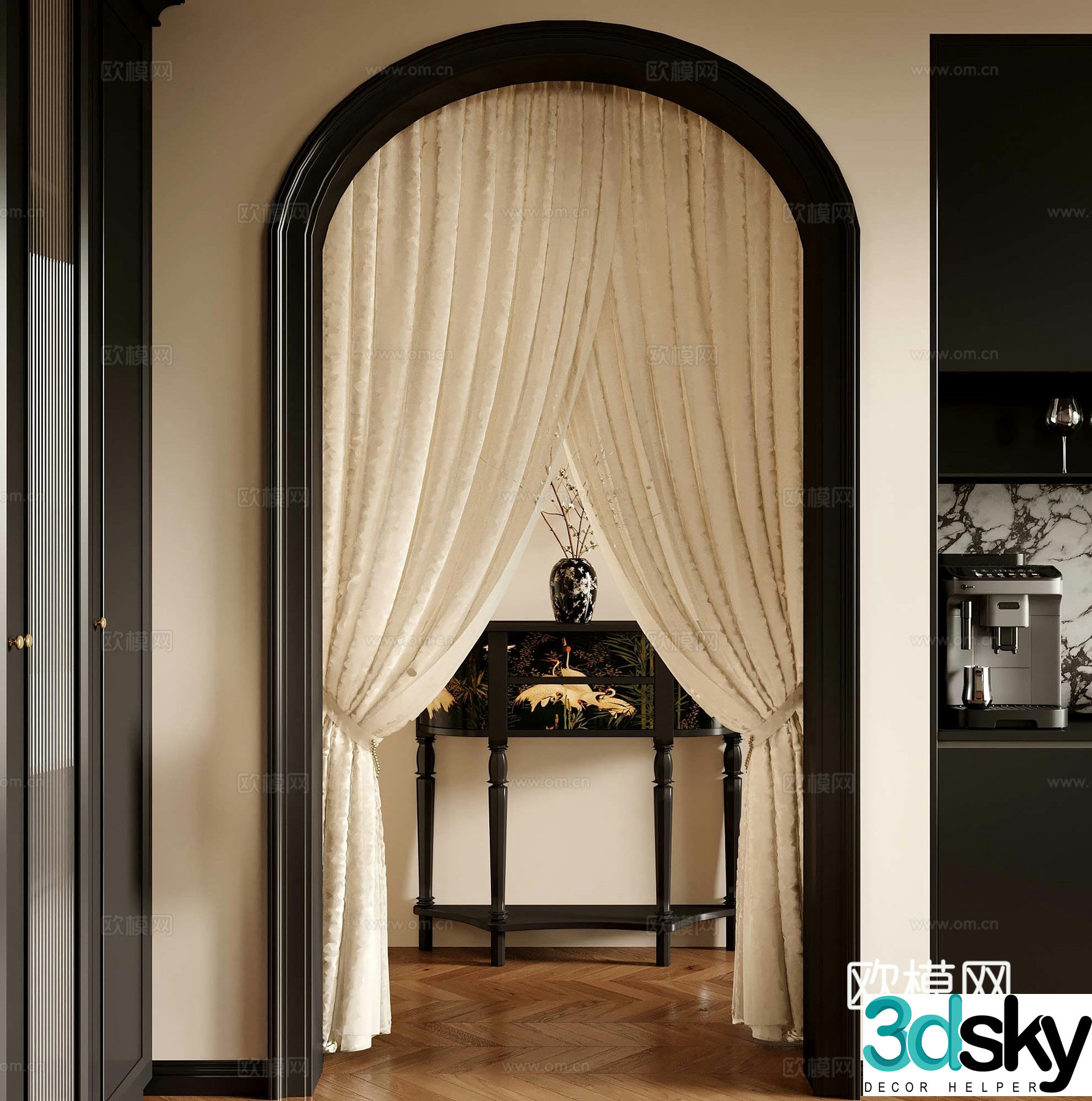 10 French curtains wardrobe sideboard entrance cabinet end viewing platform 3D model