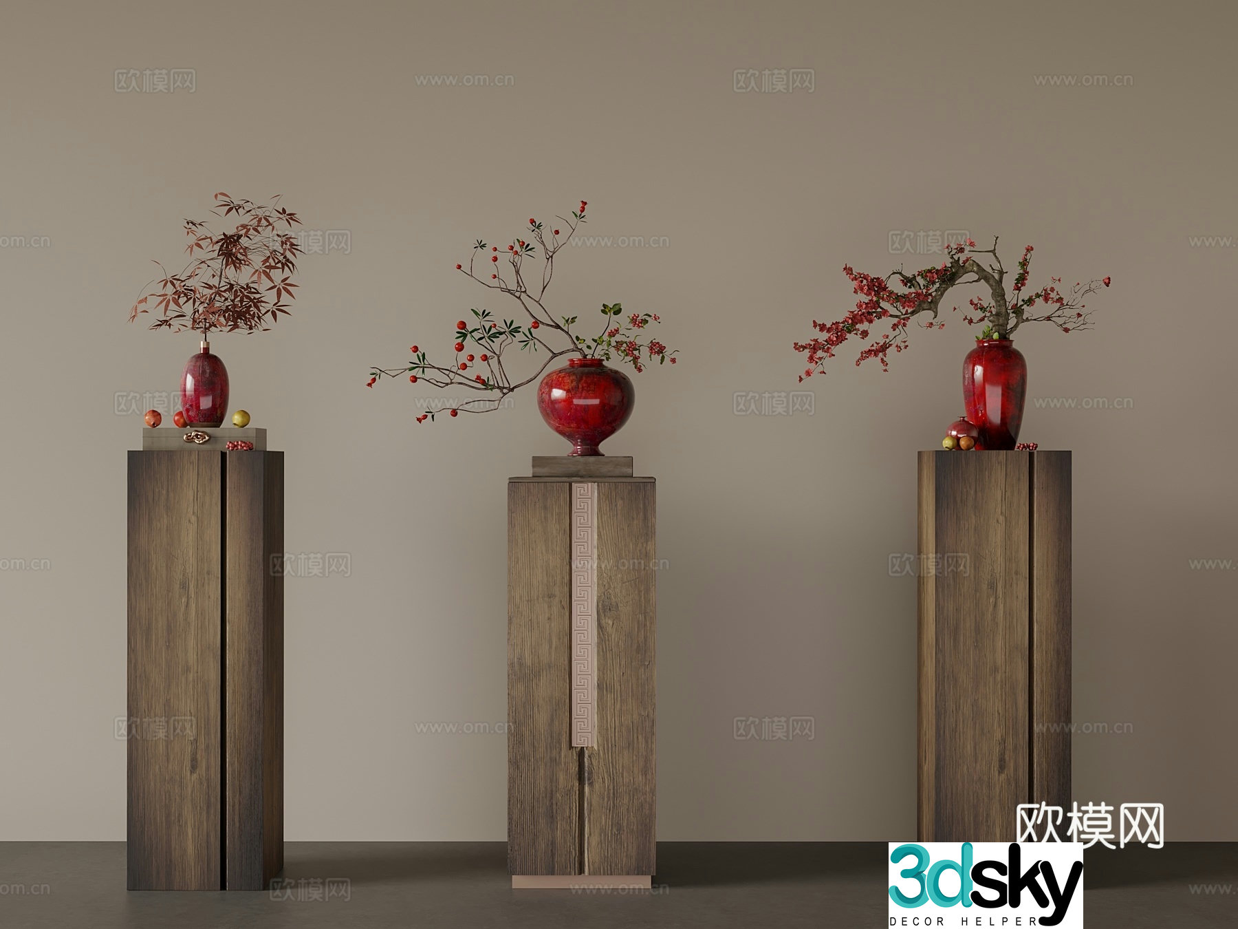 28 New Chinese vase Potted ornaments Dead branches and flower art 3D model