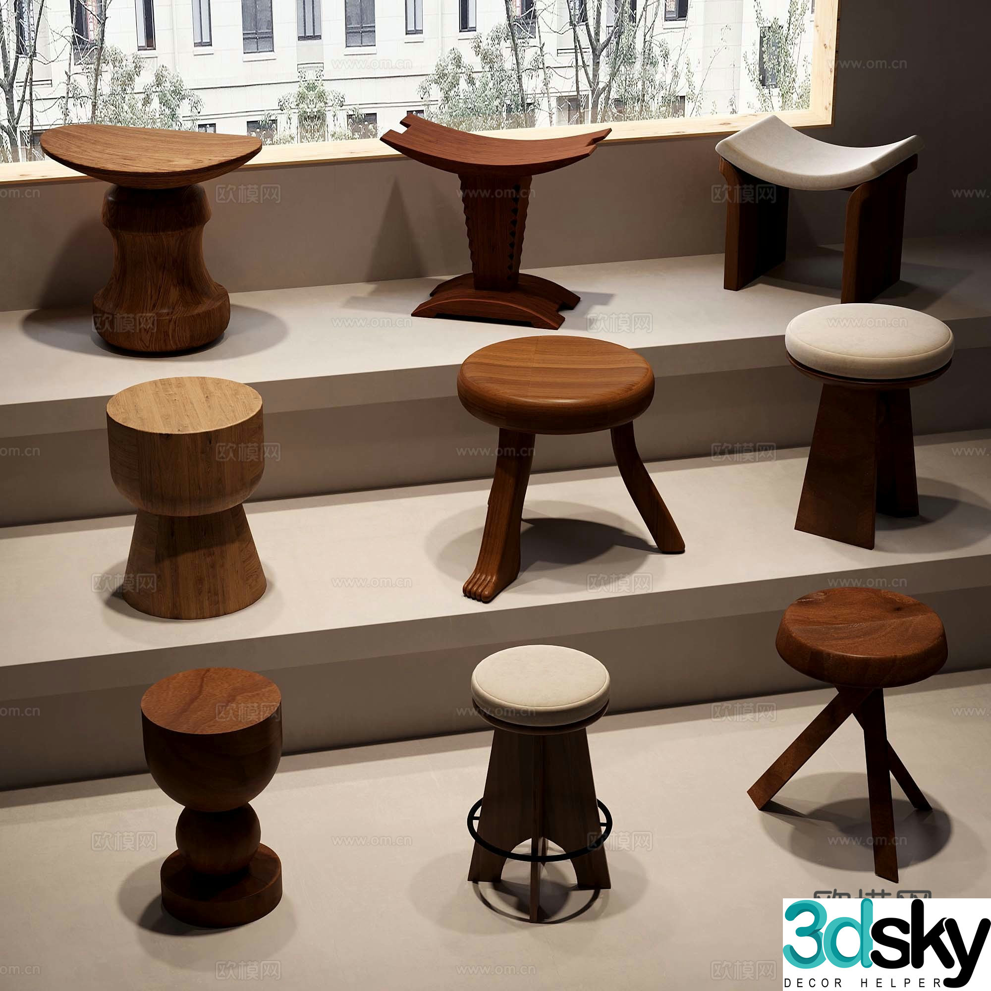 29 Wasabi Middle Style Stool Solid Wood Stool 3D Model