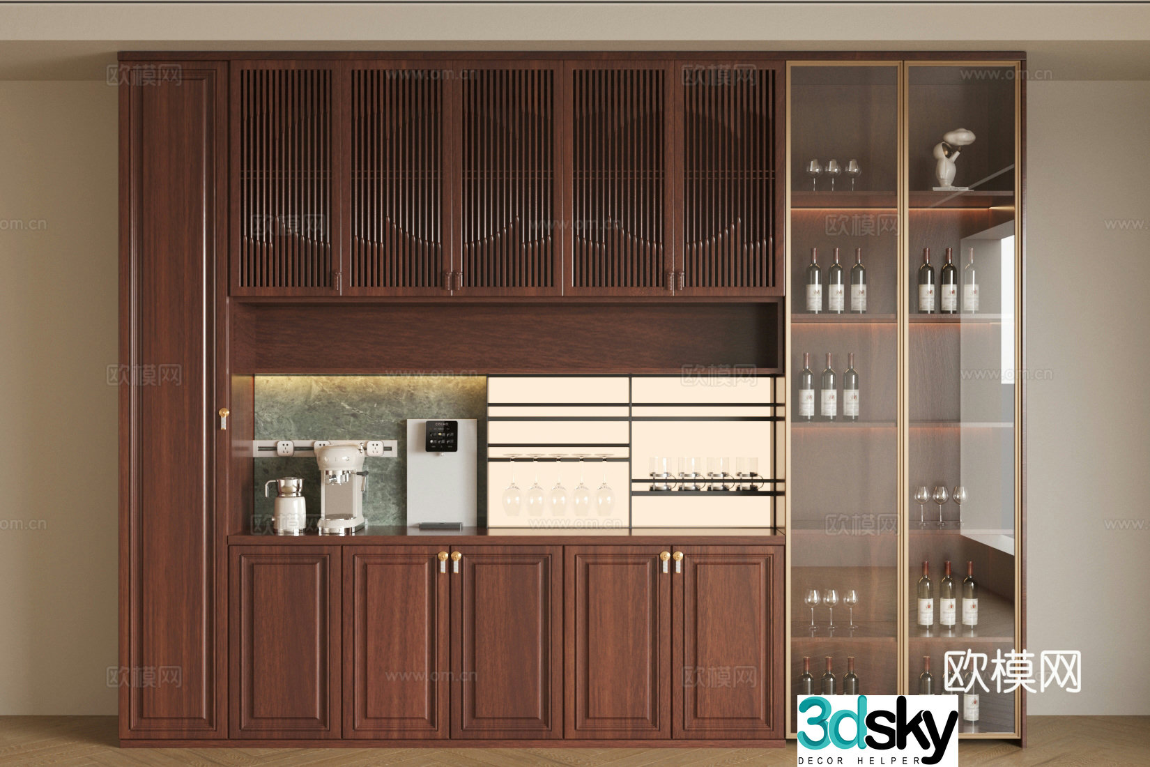 New Chinese sideboard solid wood sideboard tea cabinet meal preparation cabinet red wine cabinet wine cabinet sideboard 3D model