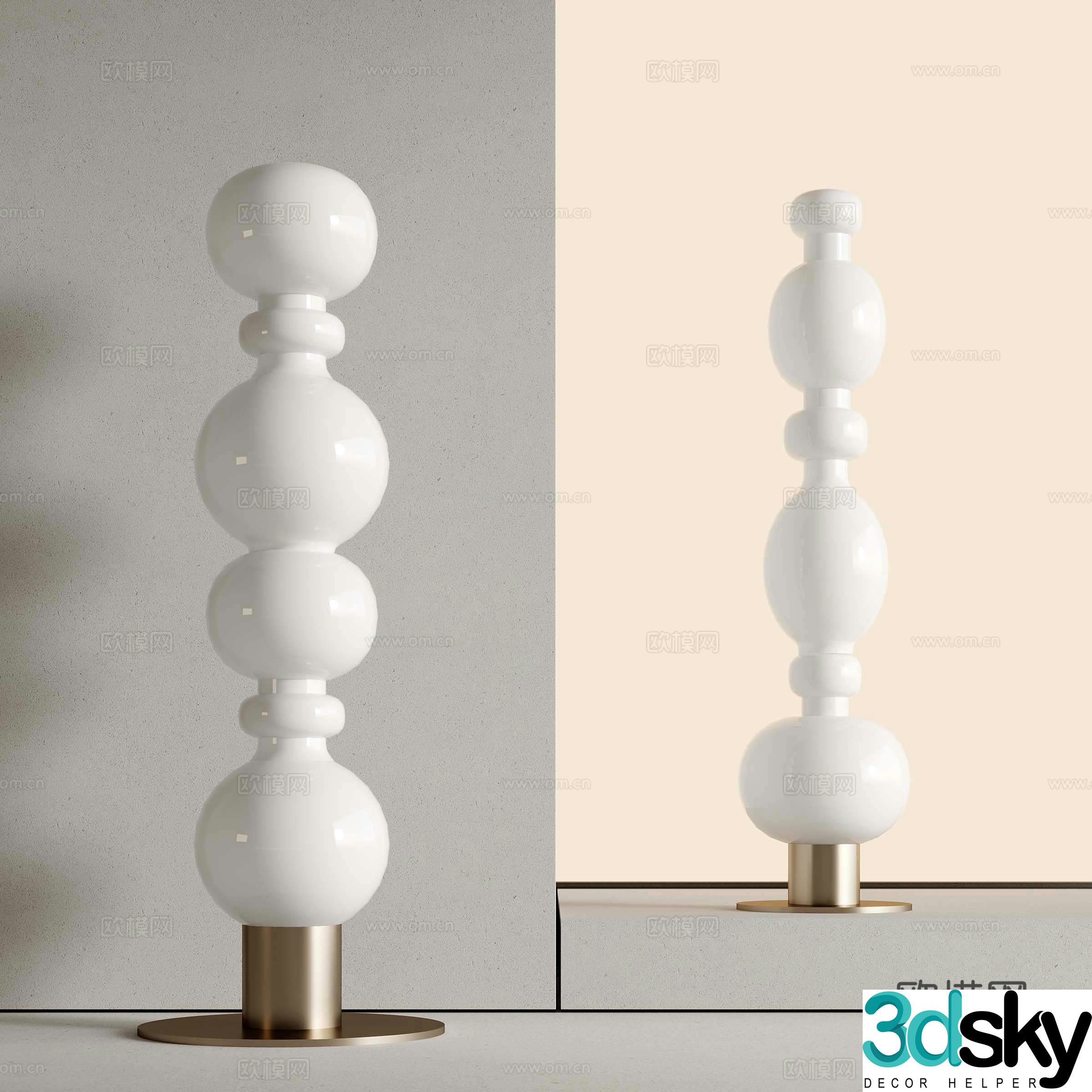 17 French Creamy Floor Lamp 3D Model