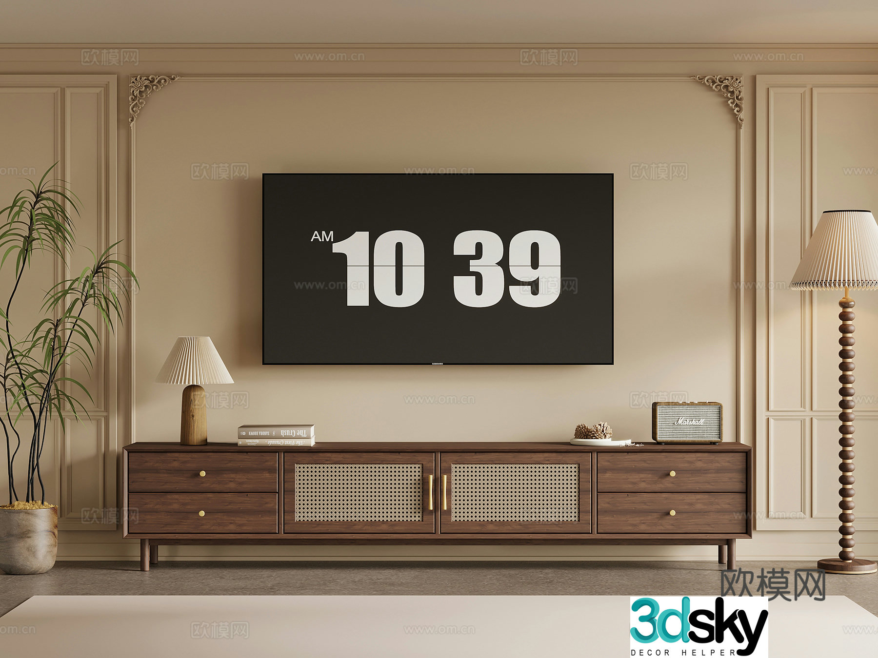 09 TV cabinet French medieval TV cabinet floor lamp 3d model