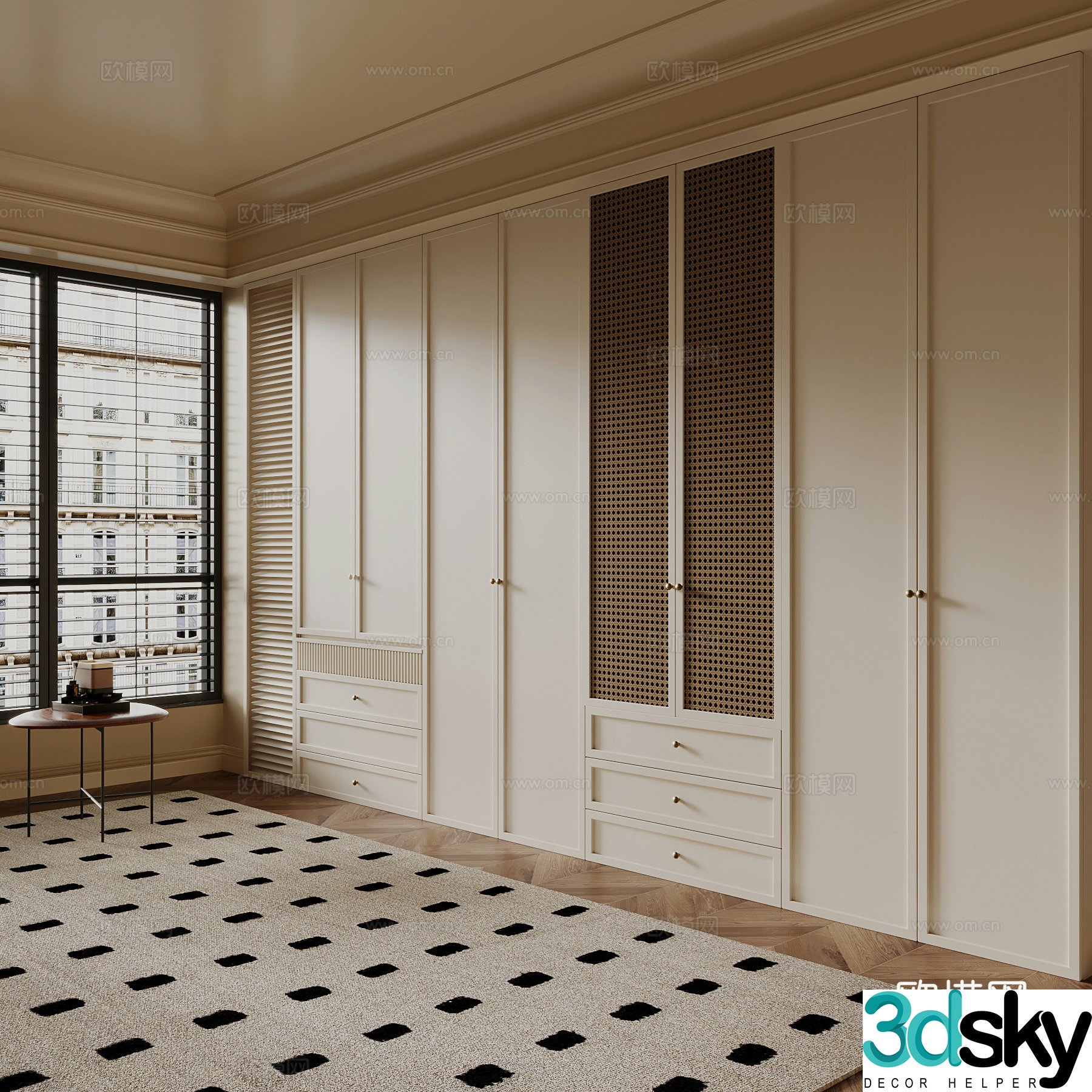 14 French Cream Trench Wardrobe 3D Model
