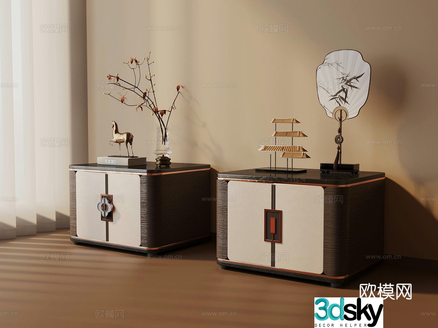 04 New Chinese style bedside table decorative ornaments 3D model