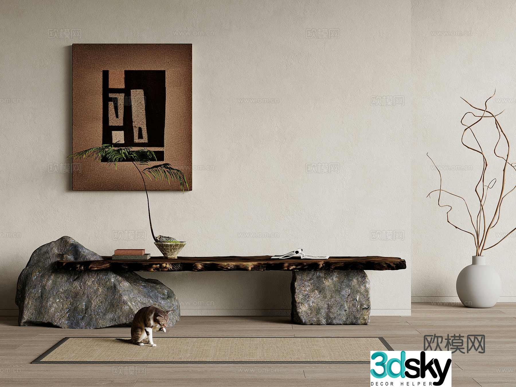 22 benches wasabi wind-haired stone bench 3d model