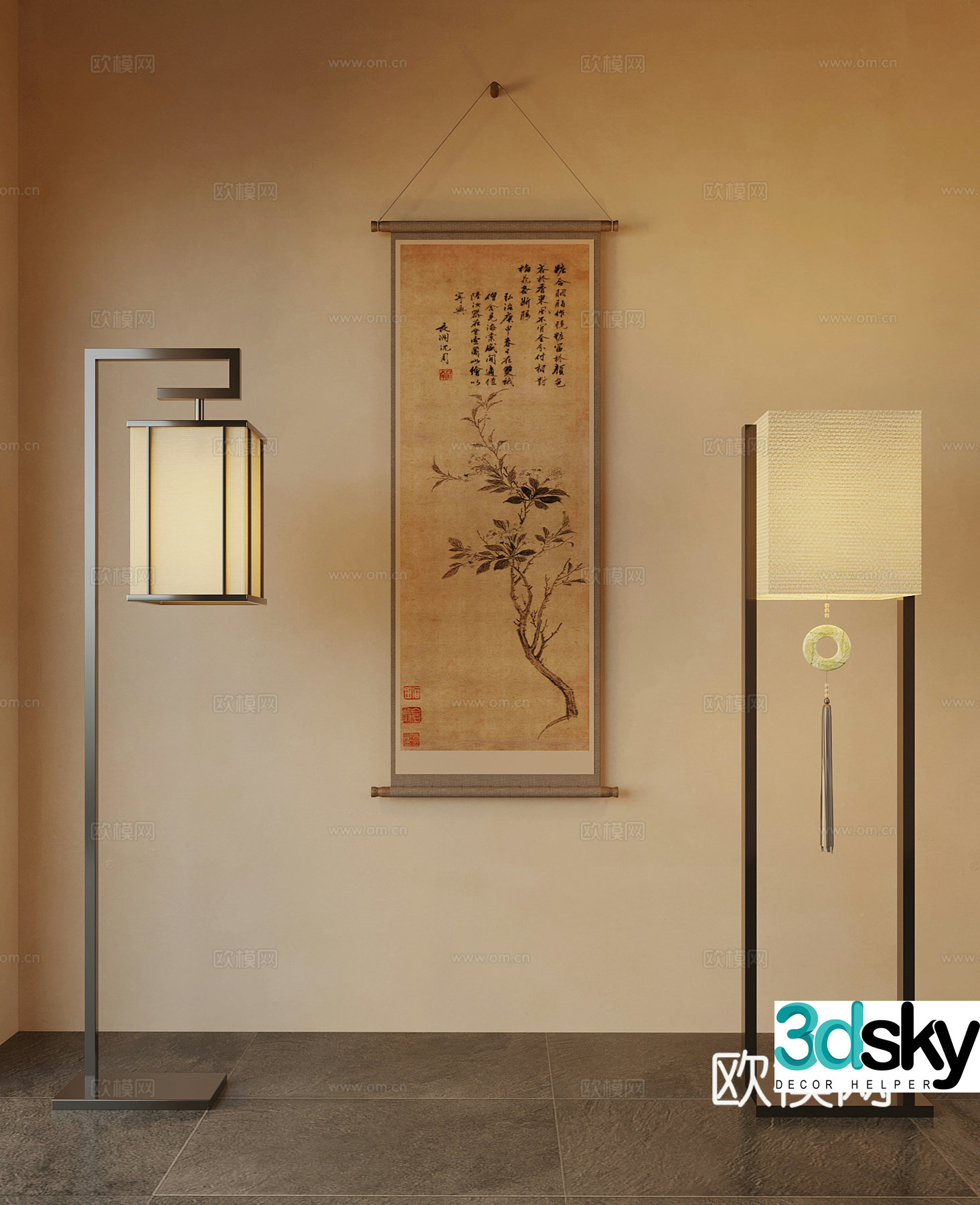 03 New Chinese style floor lamp Decorative painting 3D model