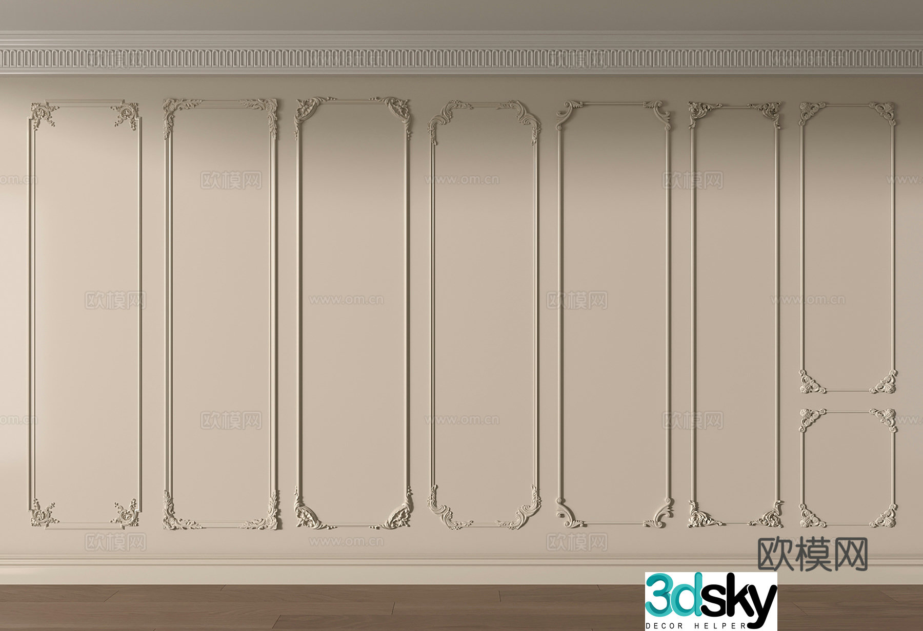 French gypsum line carved lines corner flower corner line background wall 3d model