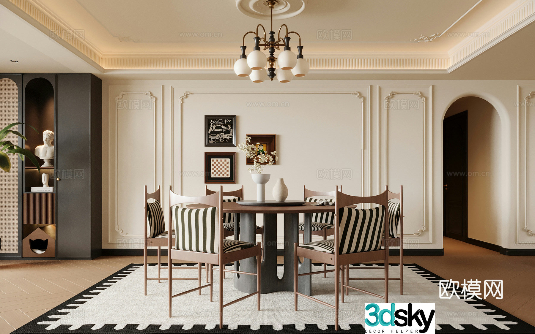 08 Restaurant French retro style restaurant Dining table and chair combination Round dining table 3D model