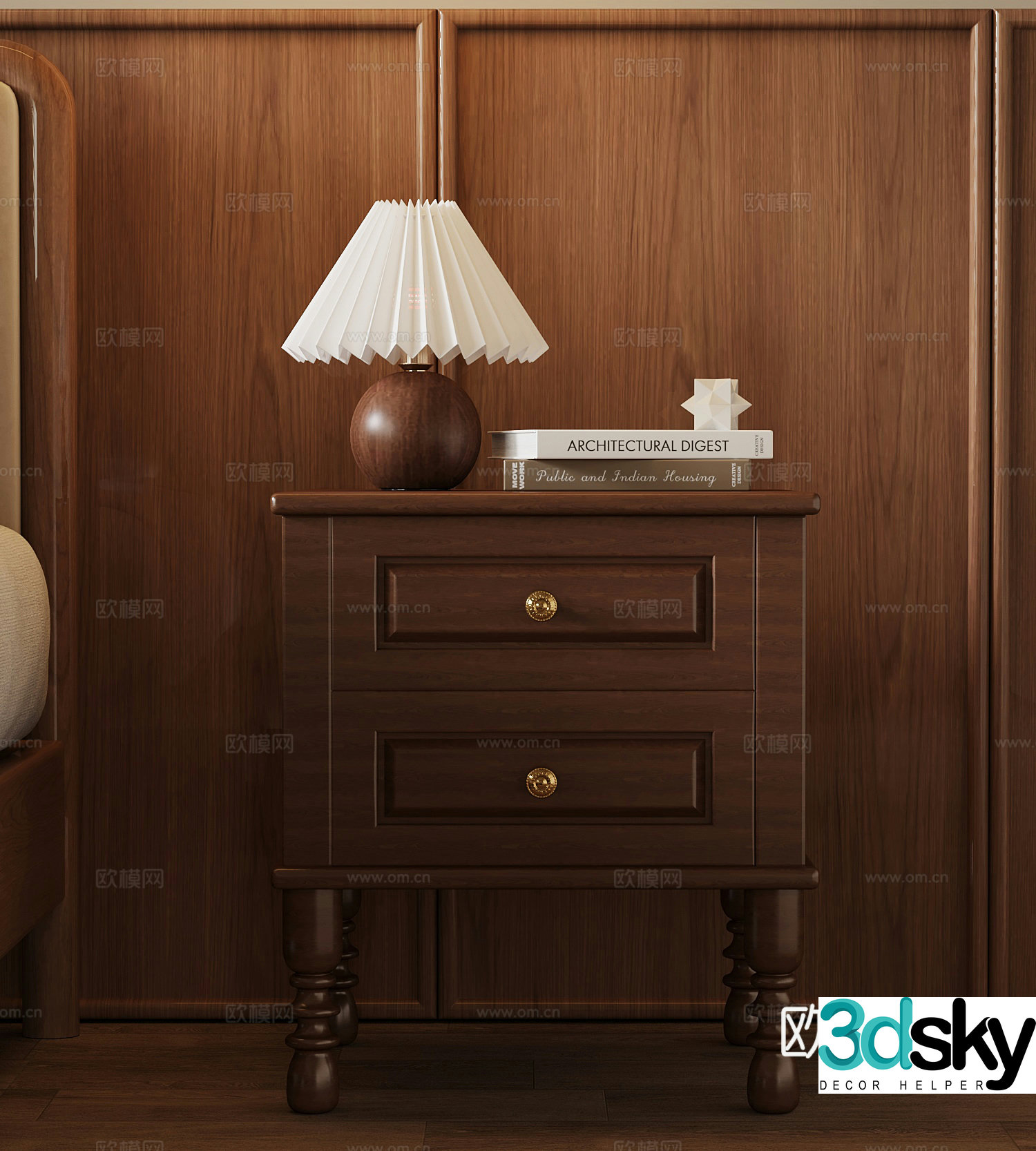 010 bedside table French medieval style bedside table desk lamp 3d model