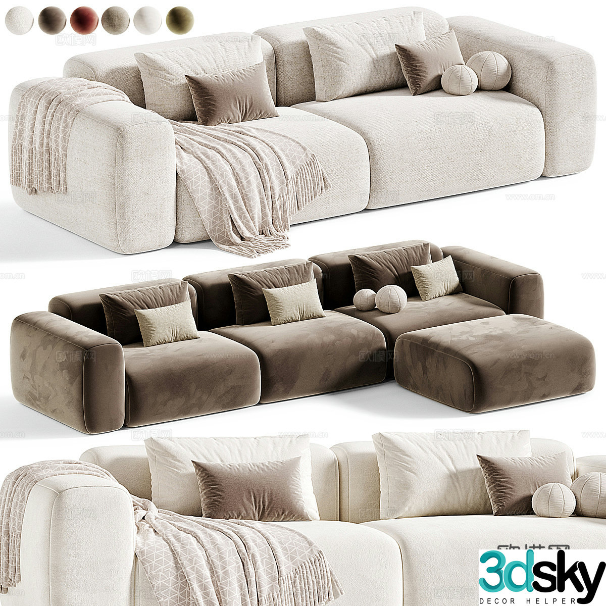 Modern cream style fabric combination casual sofa 3D model