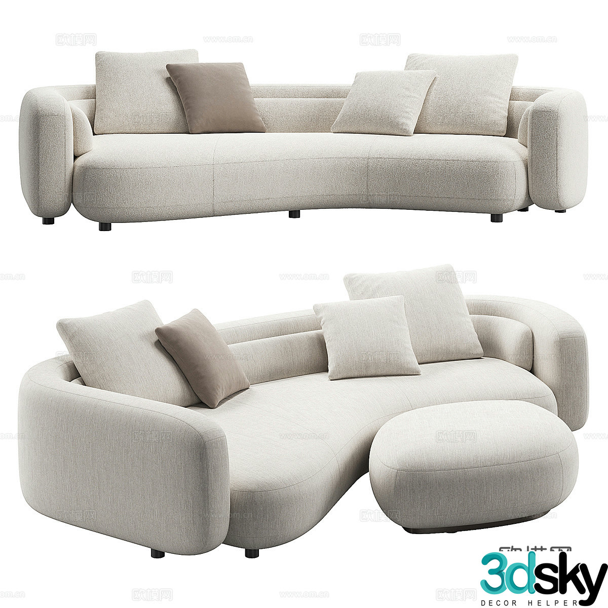 Modern cream style fabric casual sofa 3d model