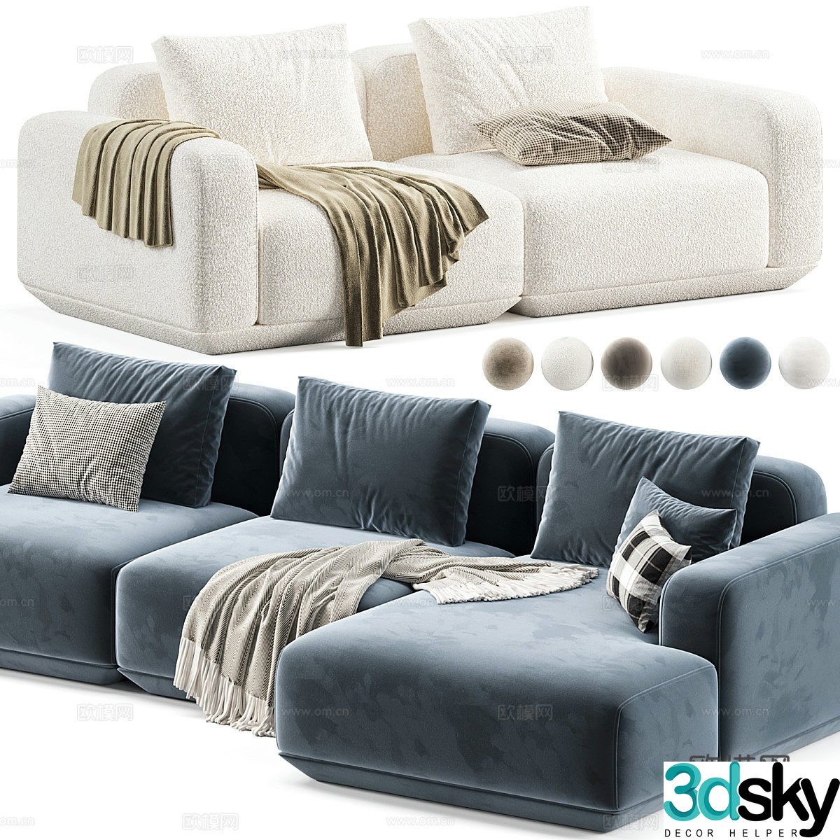 Modern Italian cream style fabric casual sofa 3d model