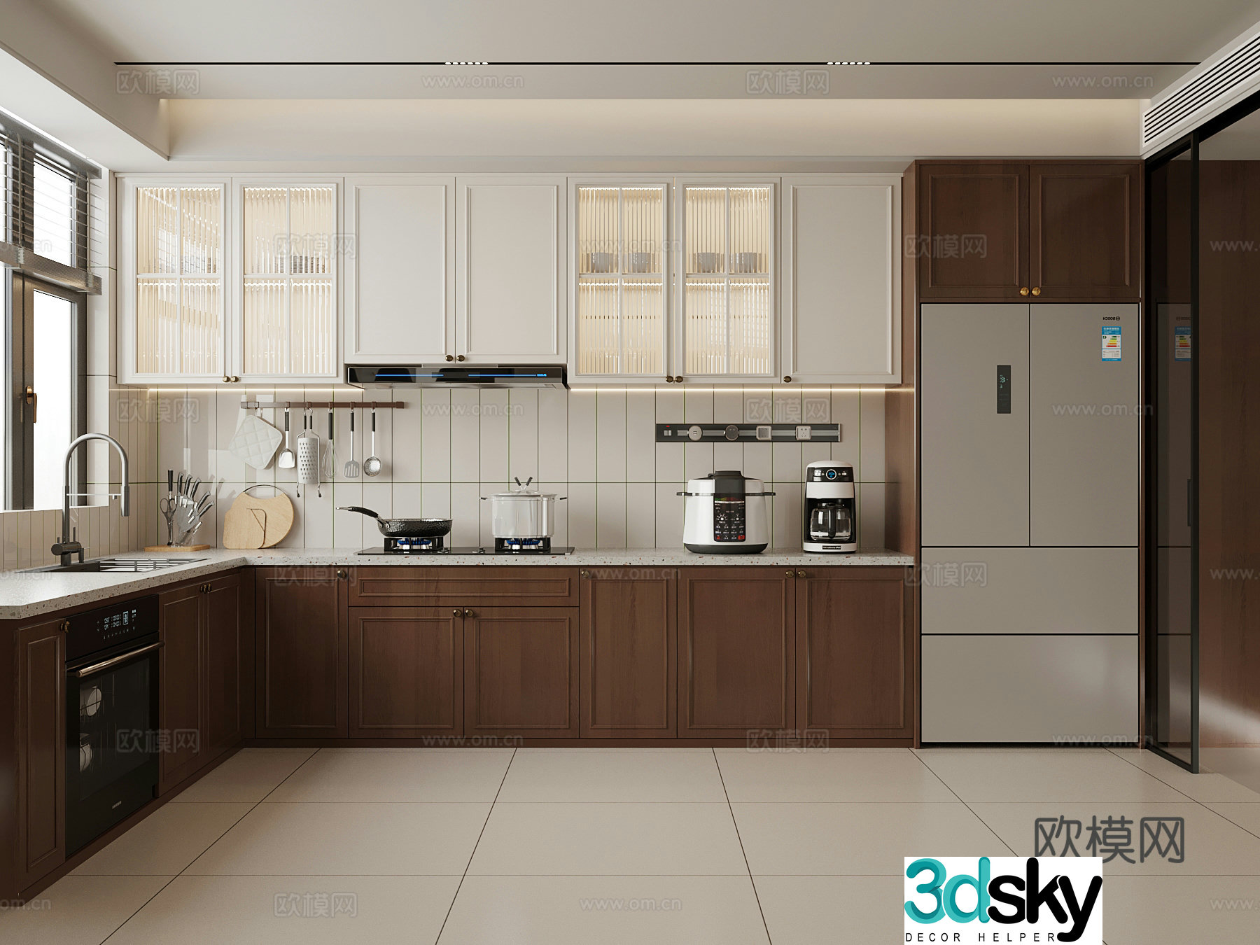 04 Middle-aged kitchen hood stove dishwasher refrigerator kitchen accessories ornaments 3D model